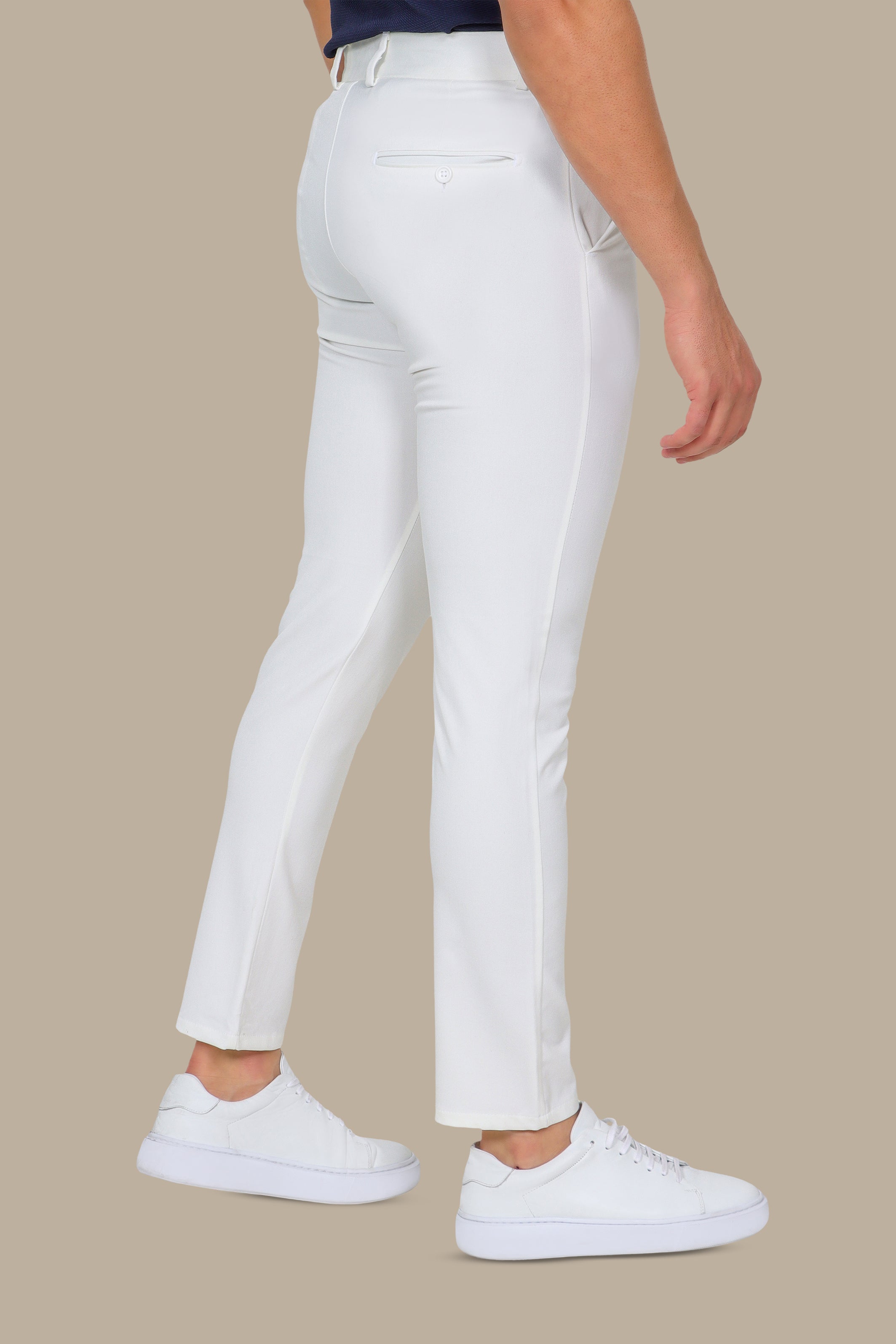 Slim Fit White Pants with Side Buttons