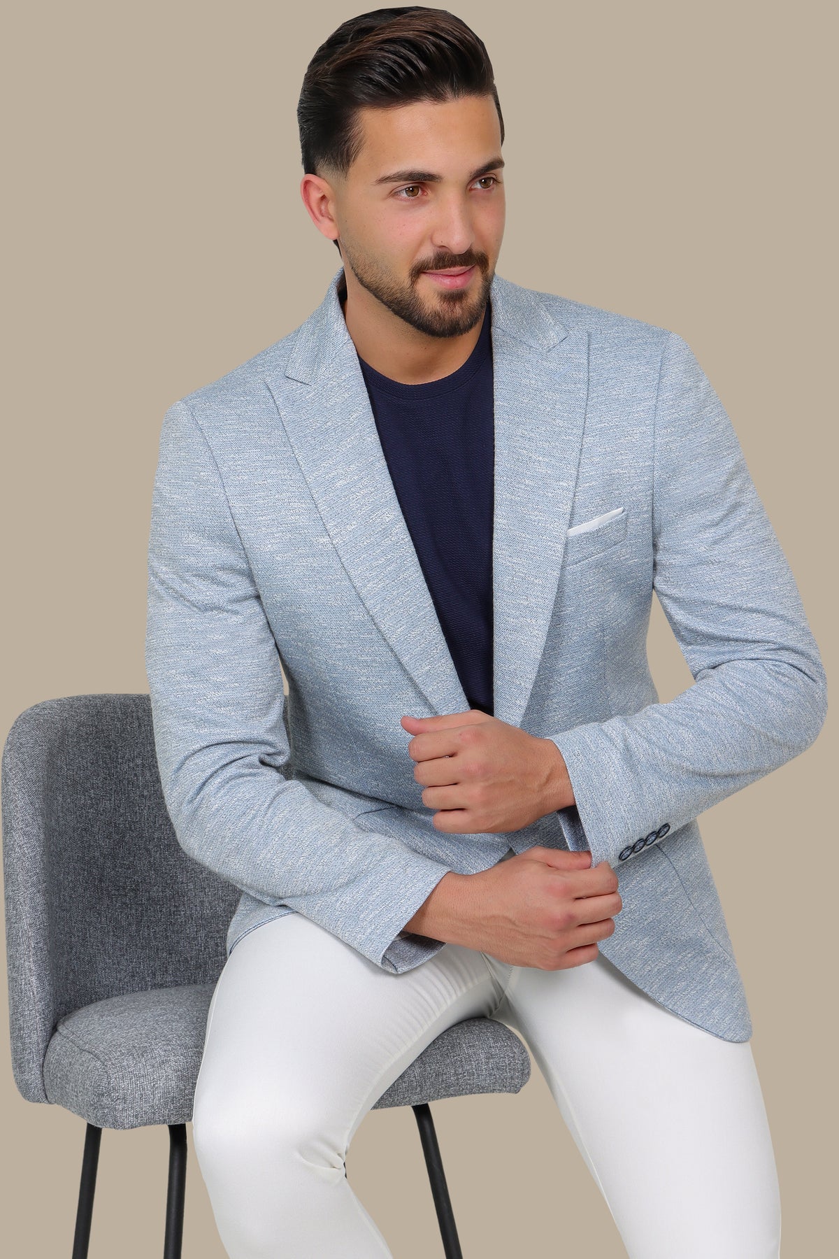 Skyline Blue: Stretch Peak Blazer with Patch Pockets