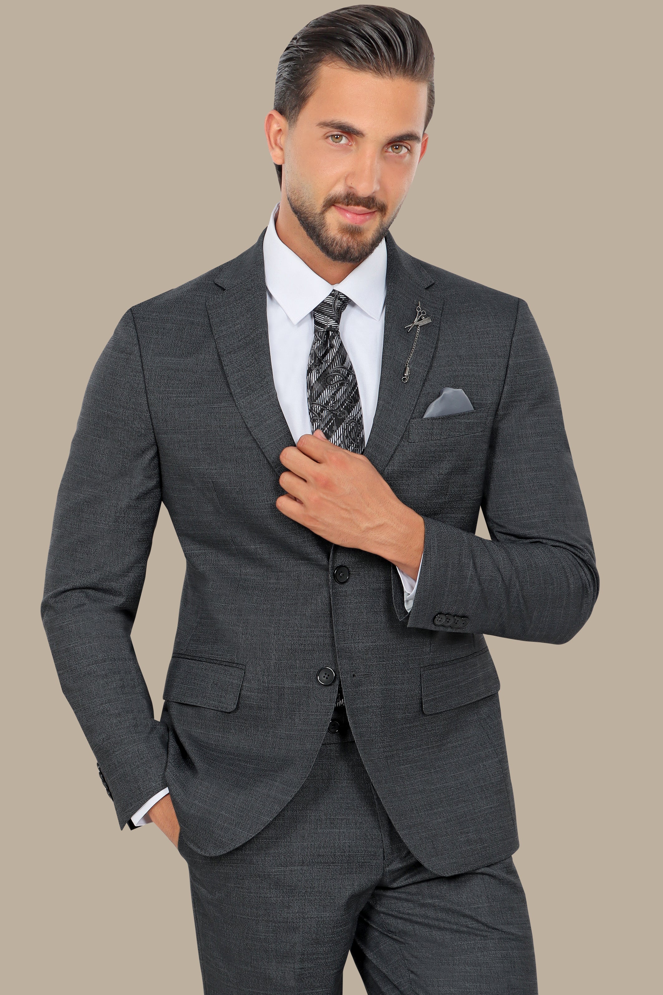 Dark Grey 2pcs Notch Structure Suit