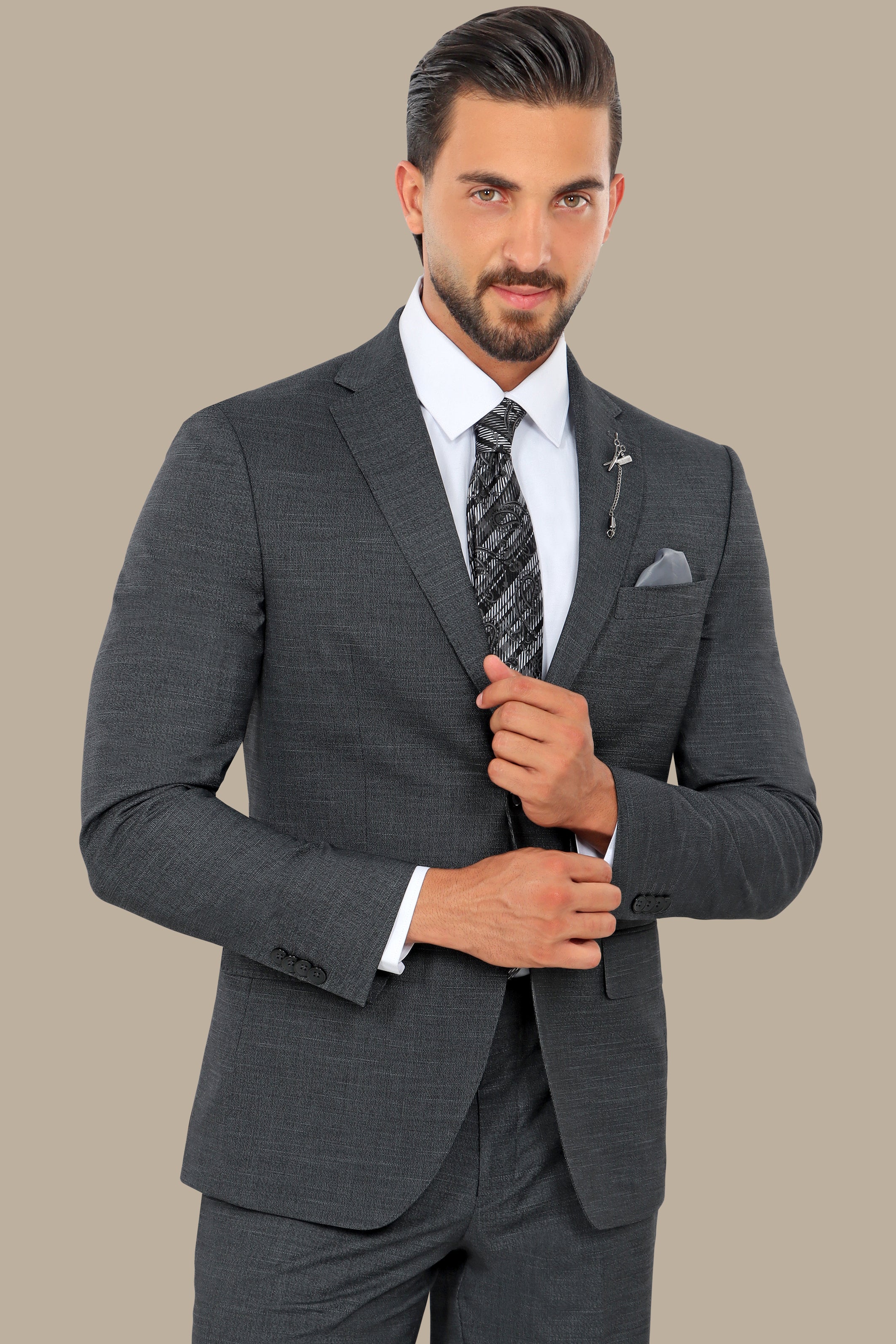 Dark Grey 2pcs Notch Structure Suit