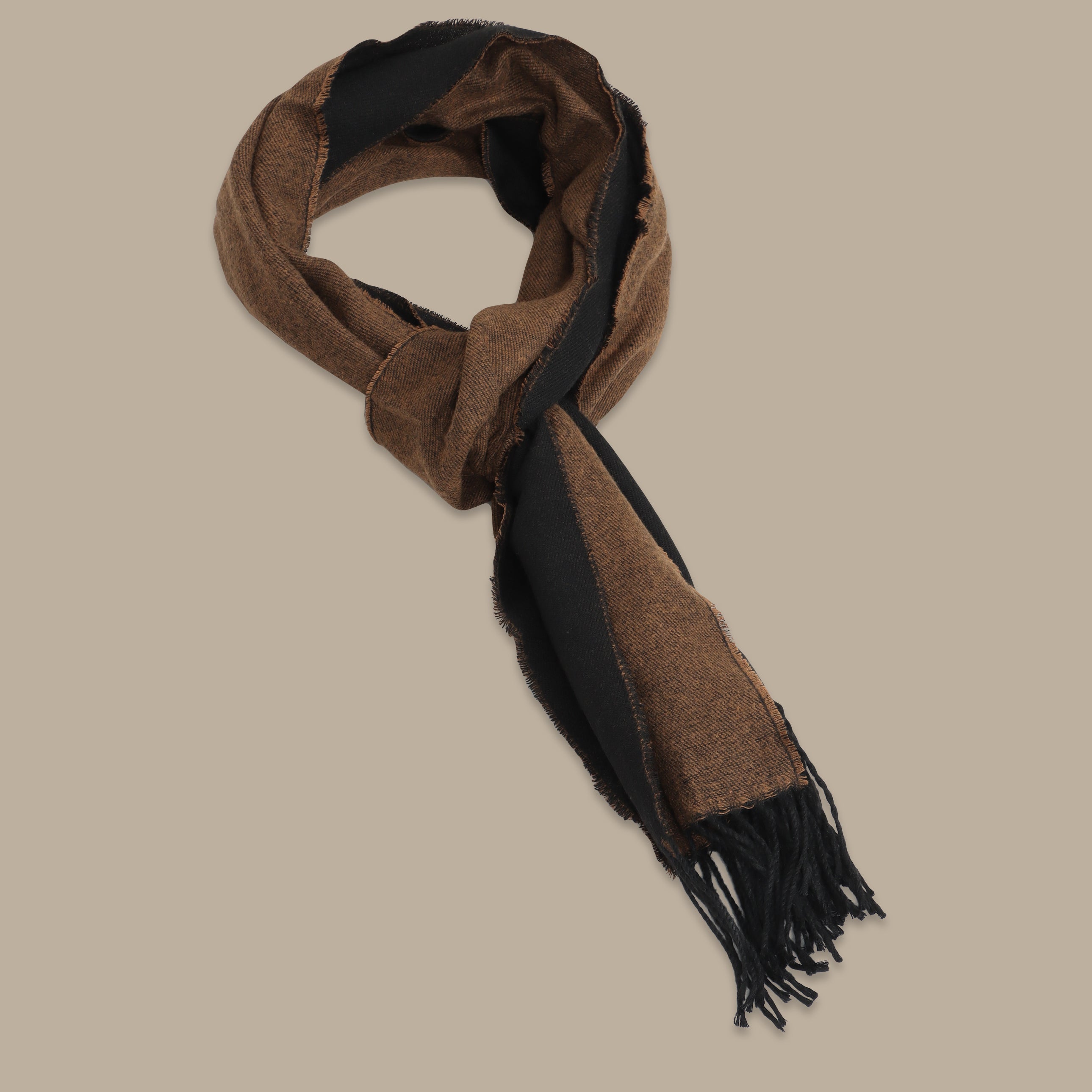 Double-Face Scarf in Havané with Grey and Black