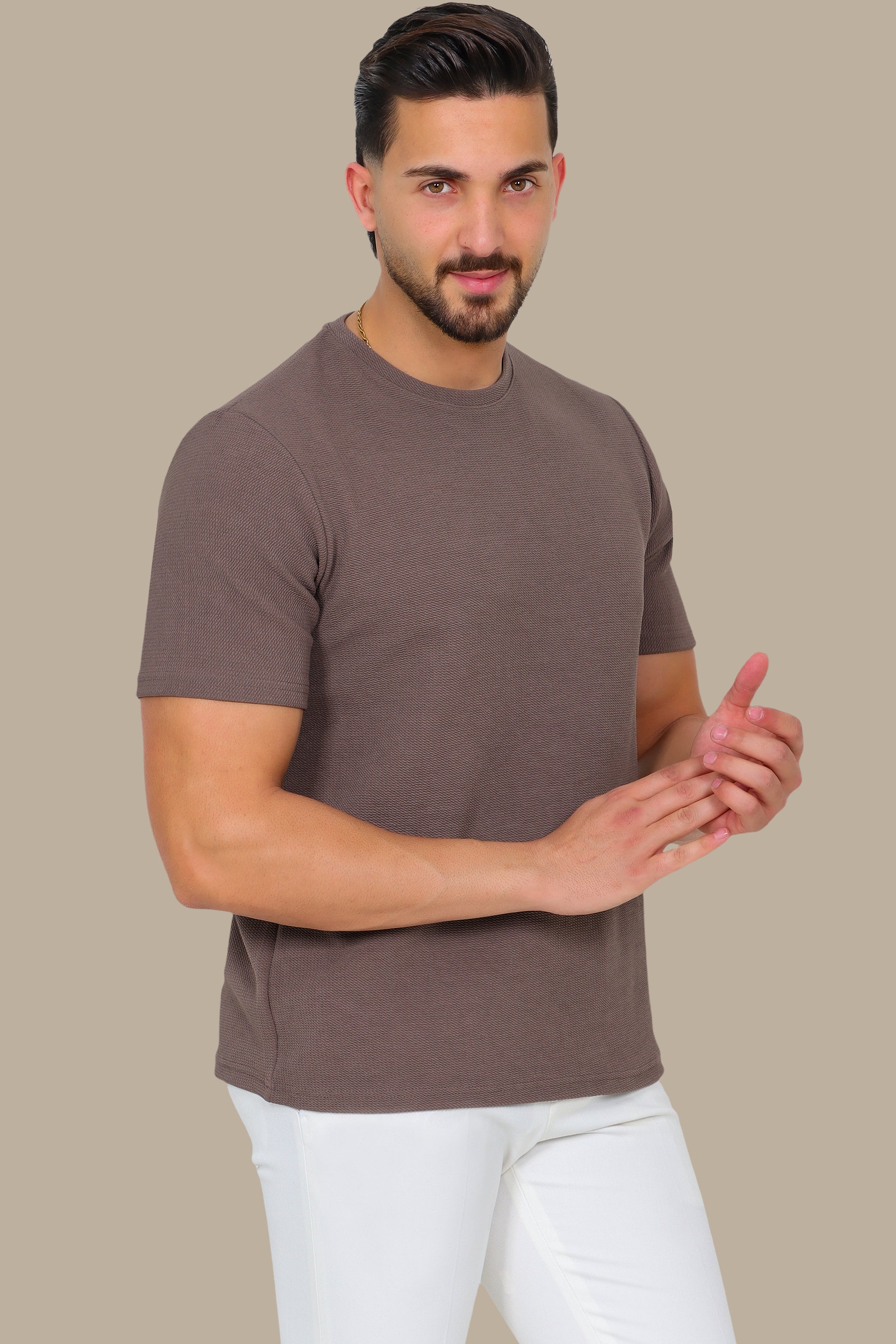Structured Brown Lycra T-Shirt