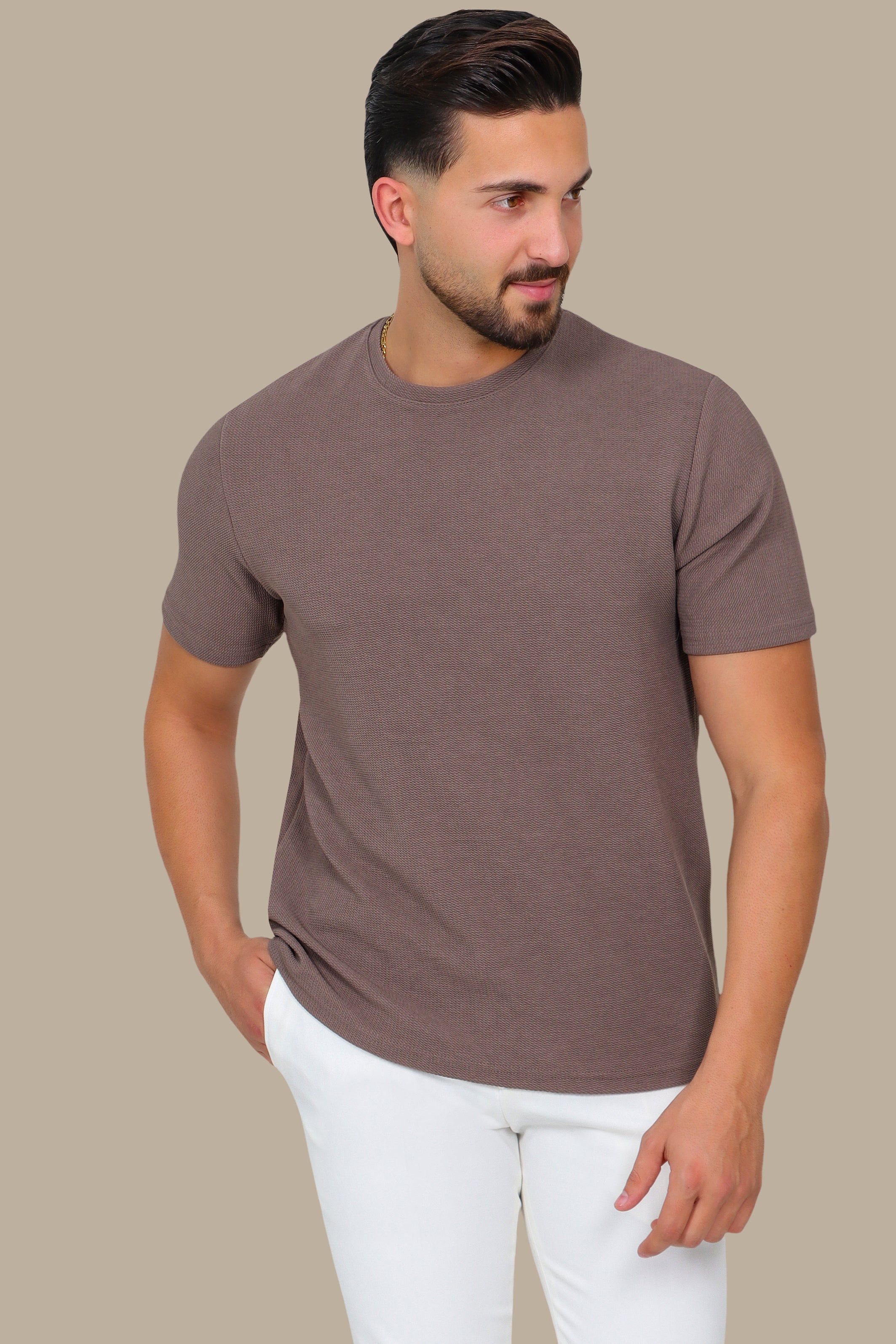 Structured Brown Lycra T-Shirt