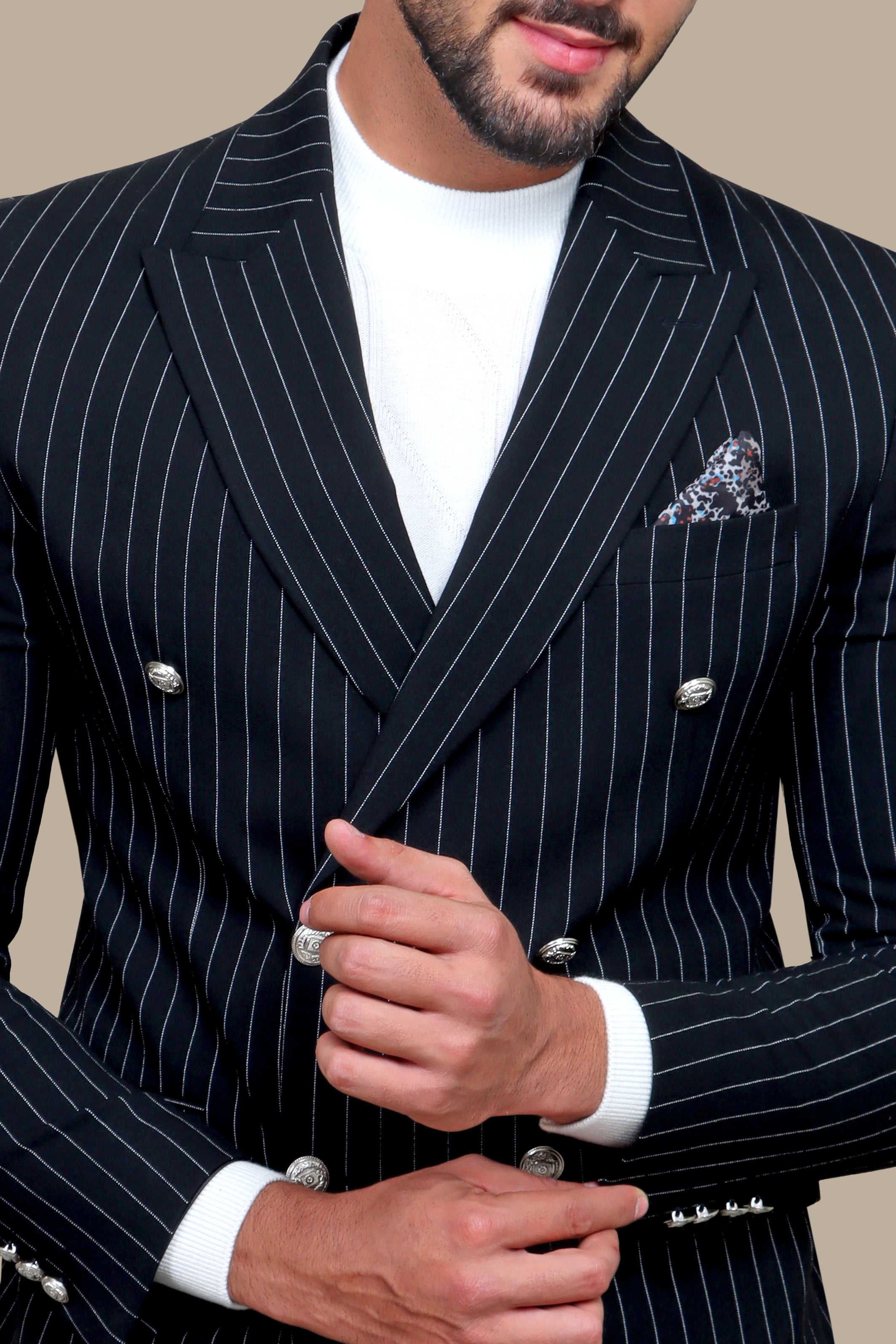 Suit Double Breasted Stripes | Black