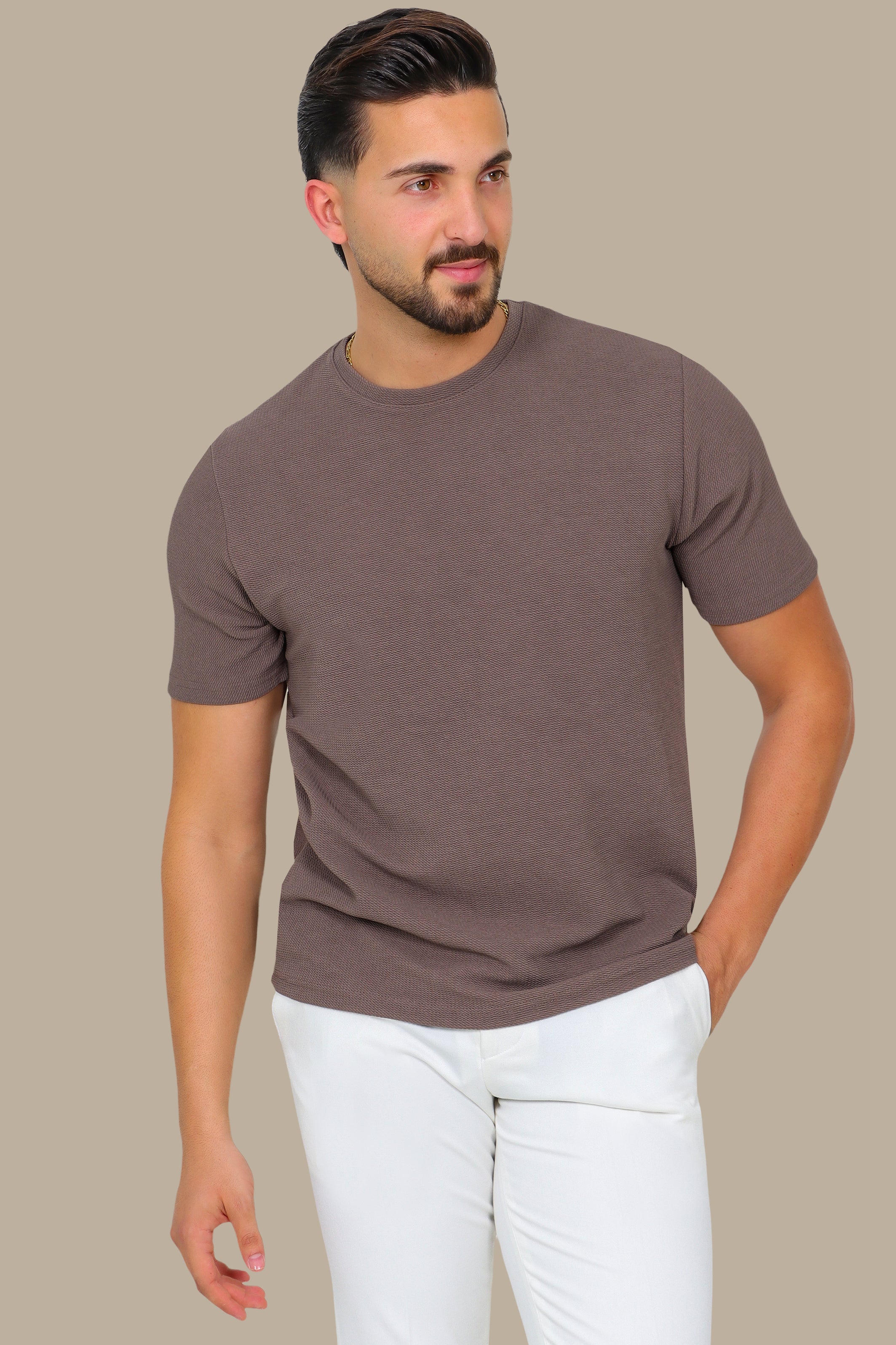 Structured Brown Lycra T-Shirt