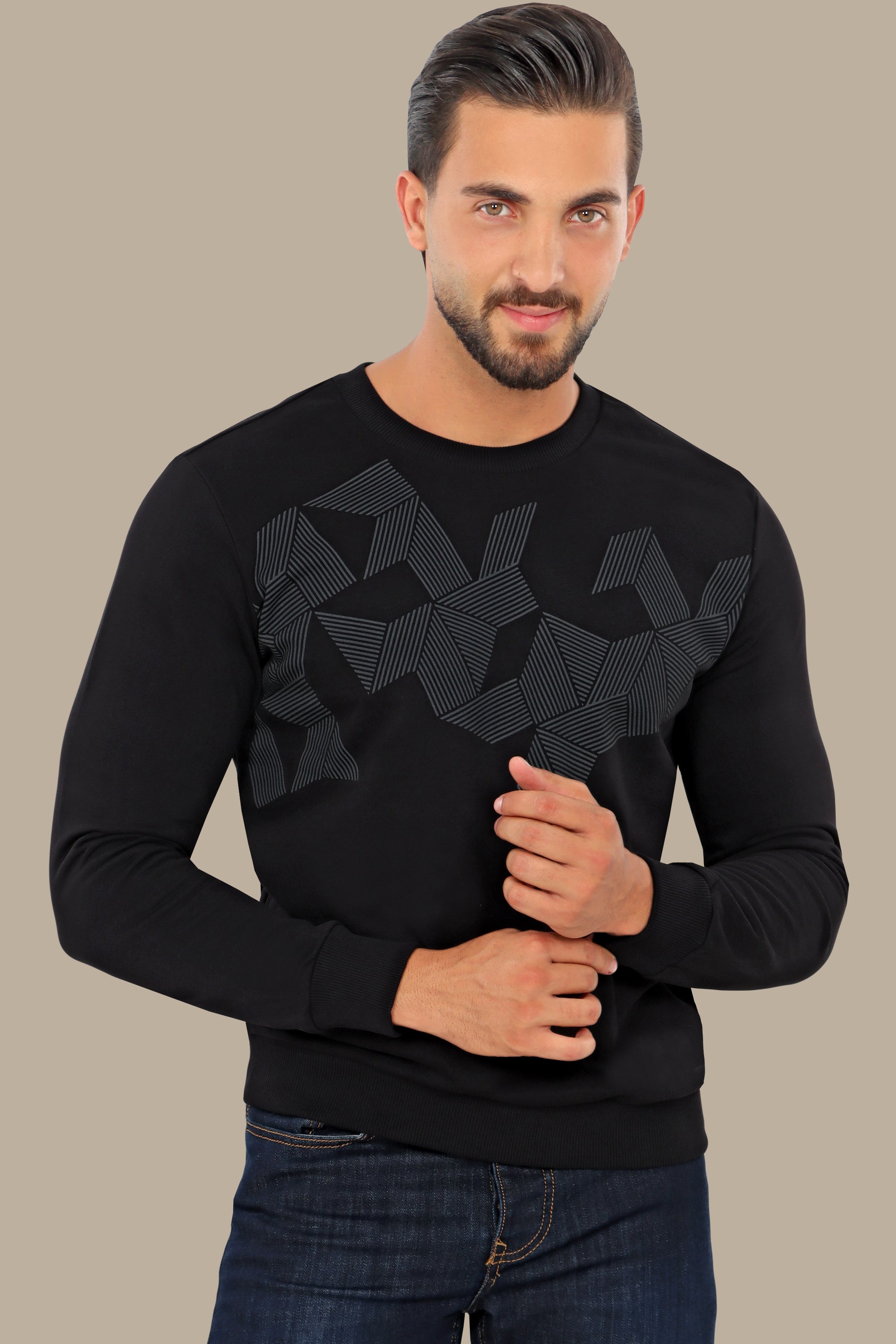 Black Patterned Sweatshirt