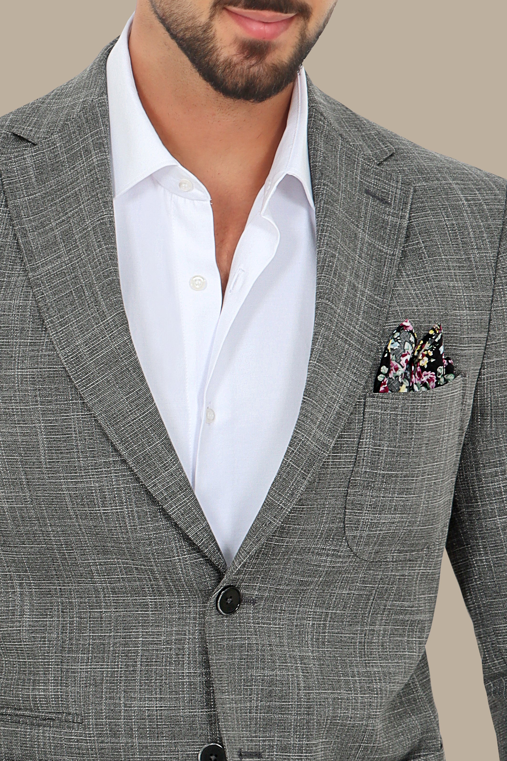 Dark Grey Slim Fit Blazer with Up & Down Notch Patch