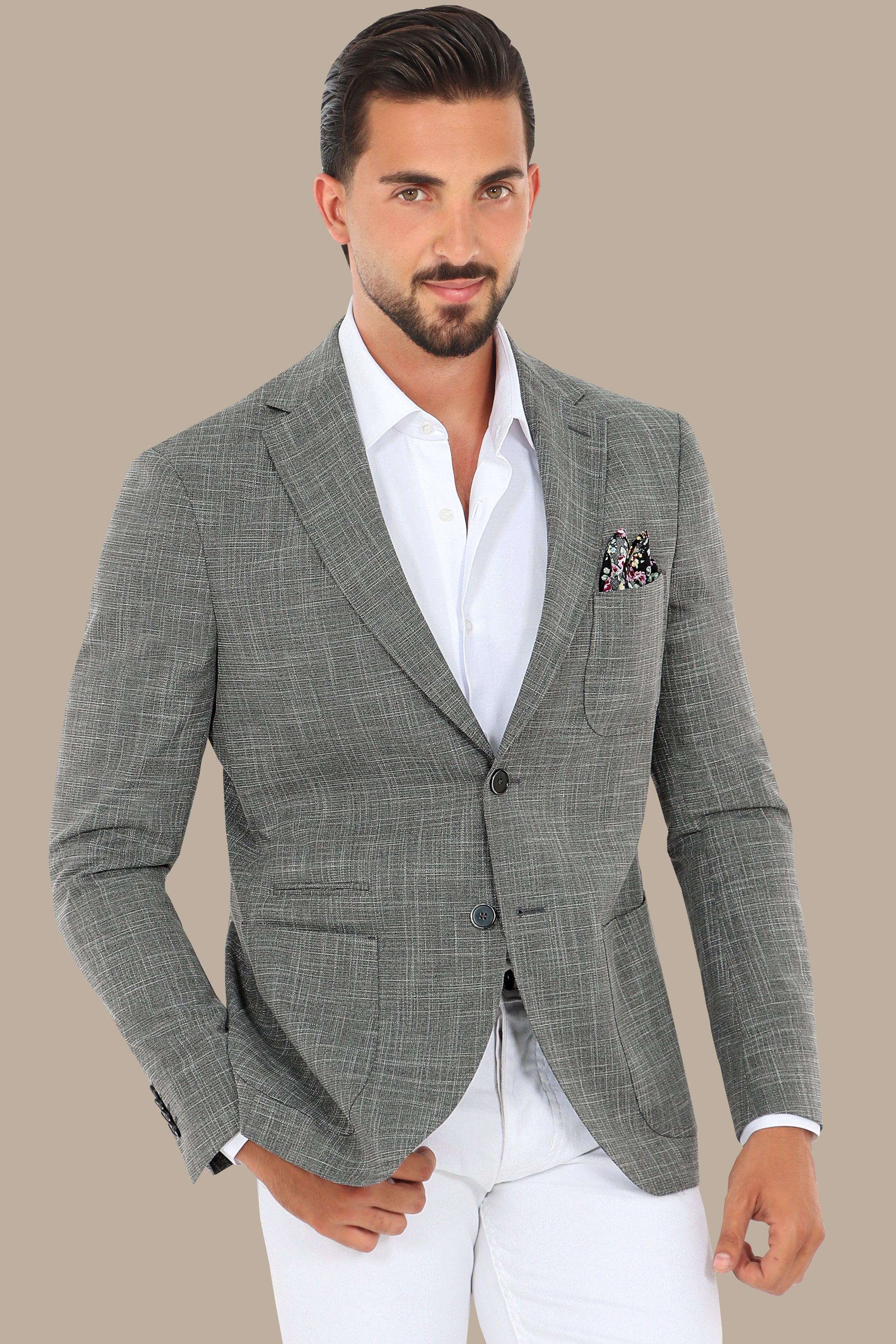 Dark Grey Slim Fit Blazer with Up & Down Notch Patch