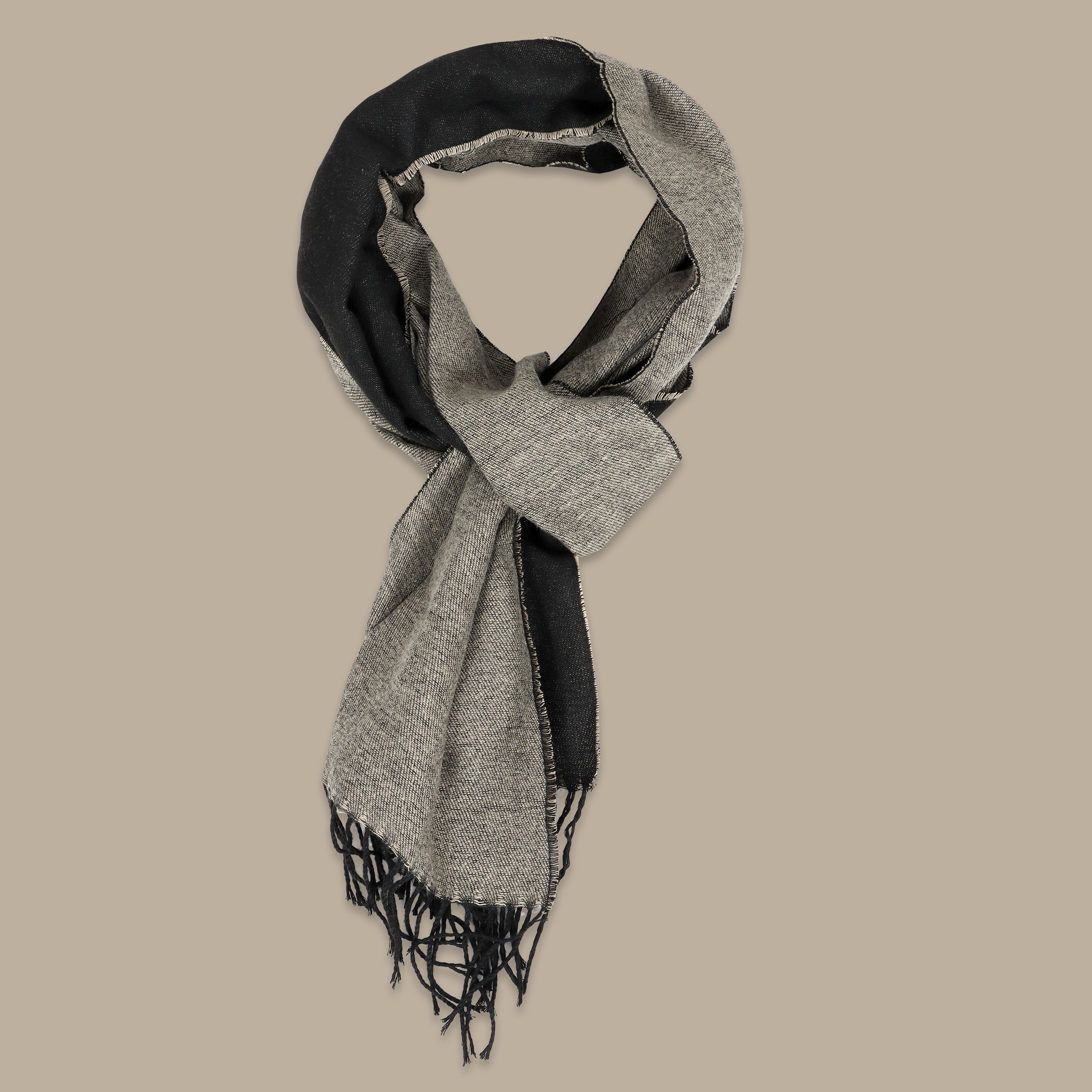 Double-Face Scarf in Grey, Black, and Greige