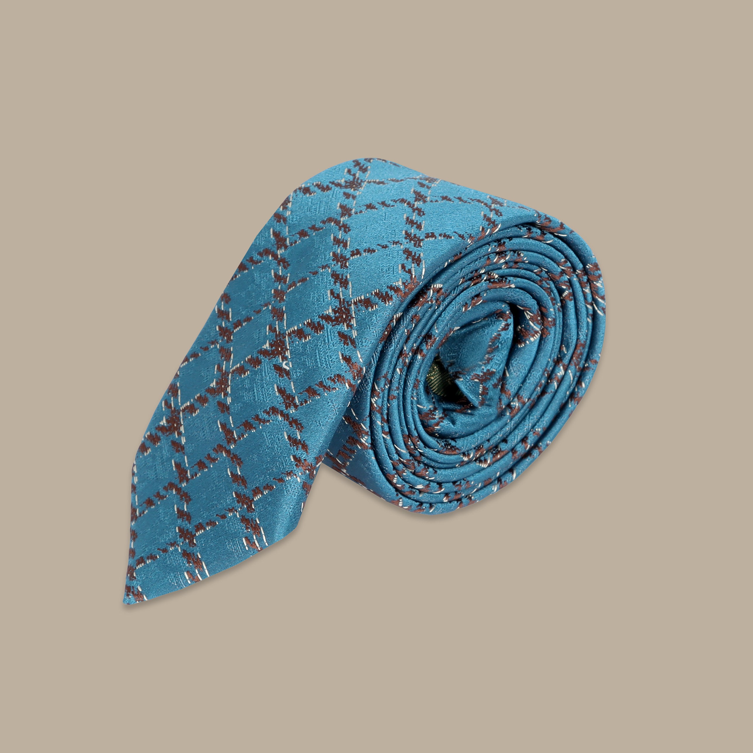 Blue Tie Set with Diagonal Black Stripes