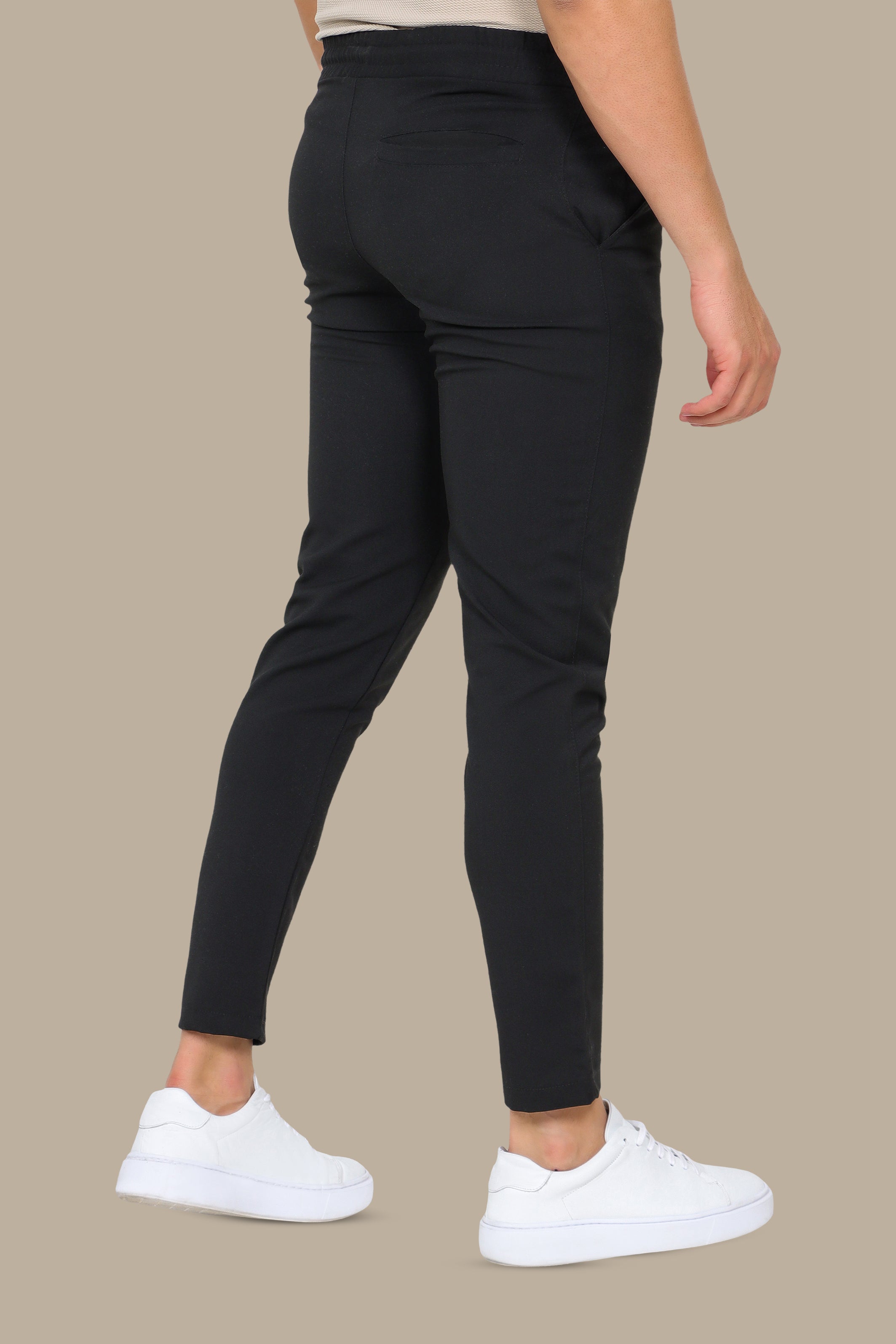 Slim Fit Black Fashion Trousers with Elastic Waist