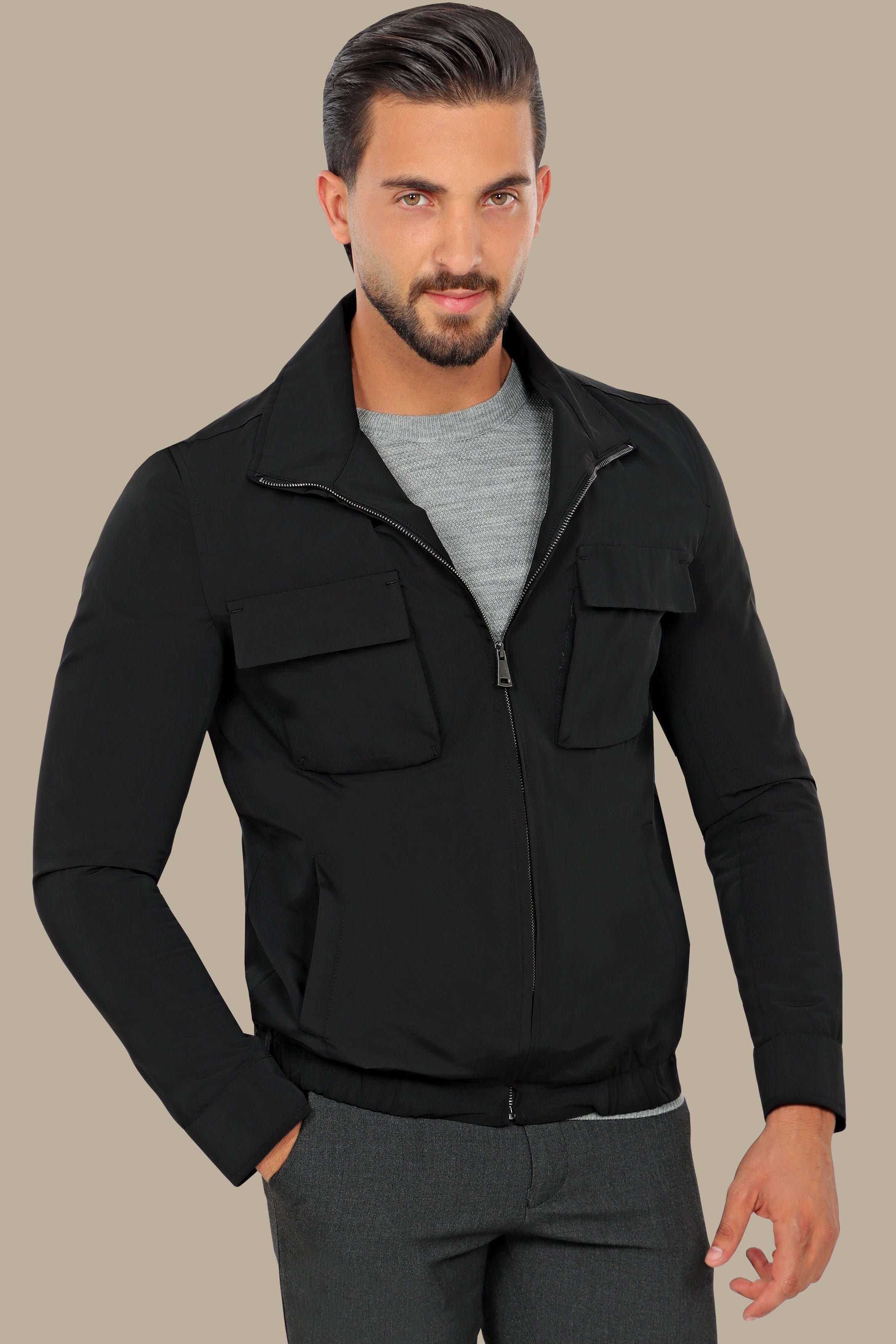 Black Casual 2 Flap Pocket Jacket