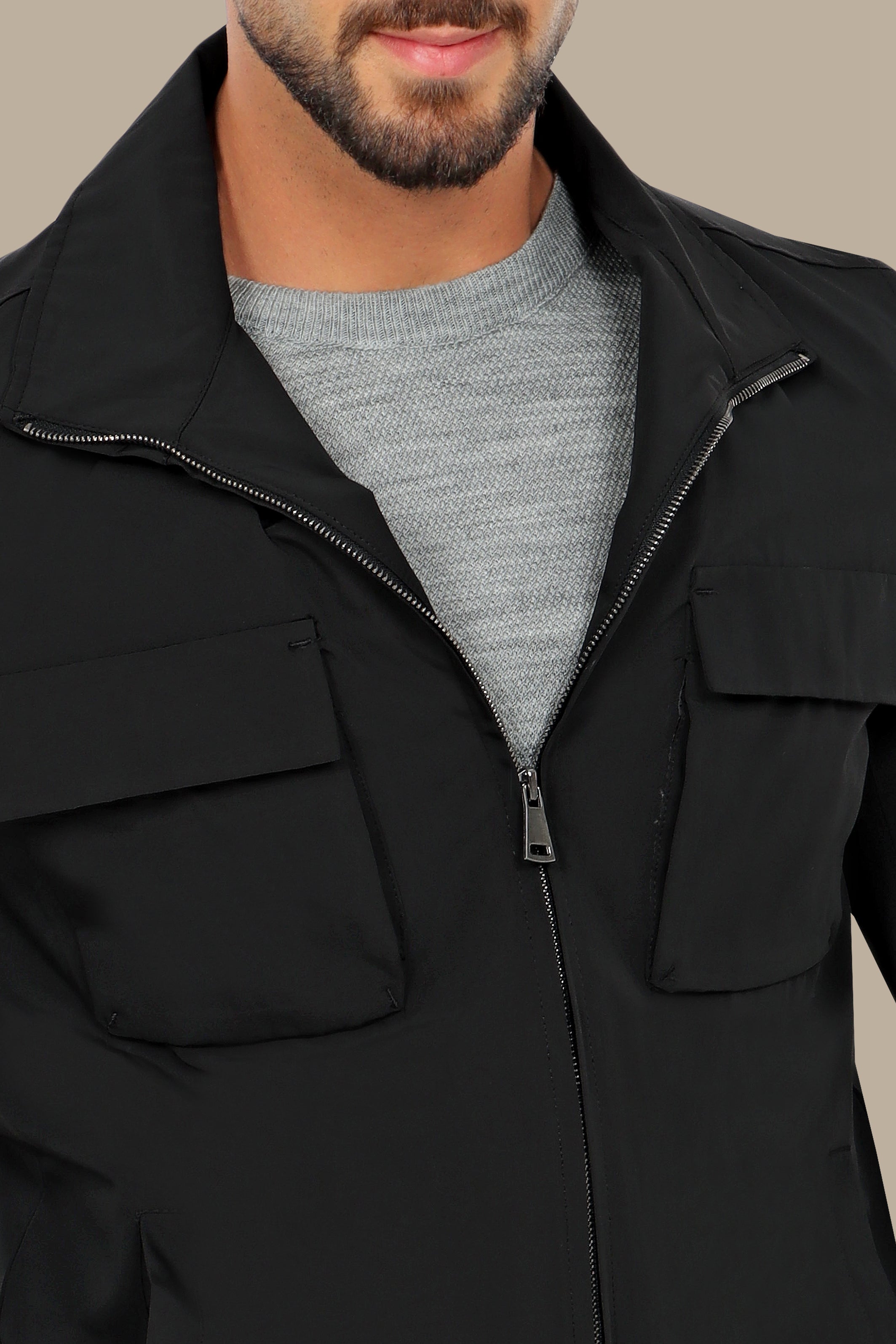 Black Casual 2 Flap Pocket Jacket