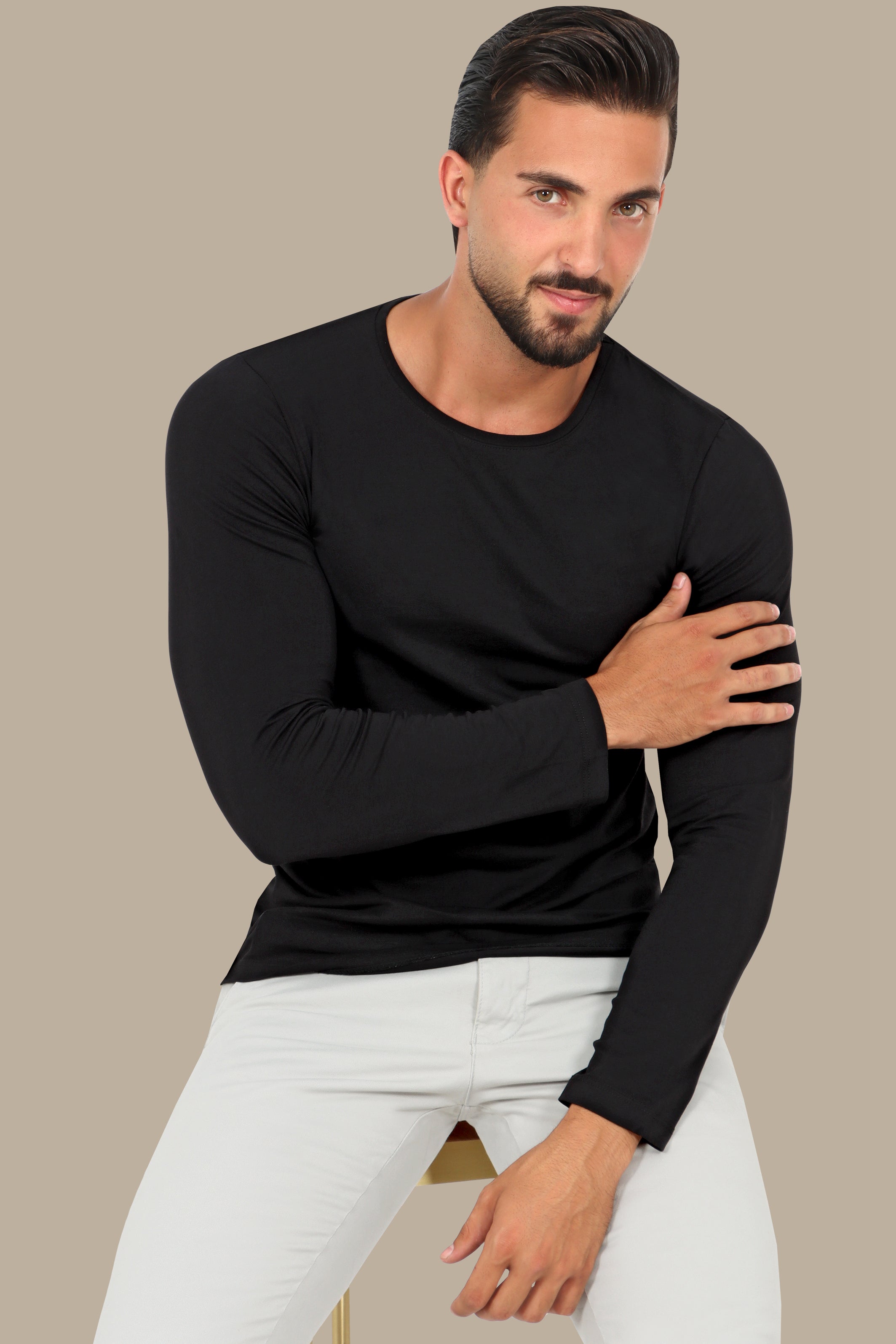 Basic Black Long Sleeve Round Neck T-Shirt