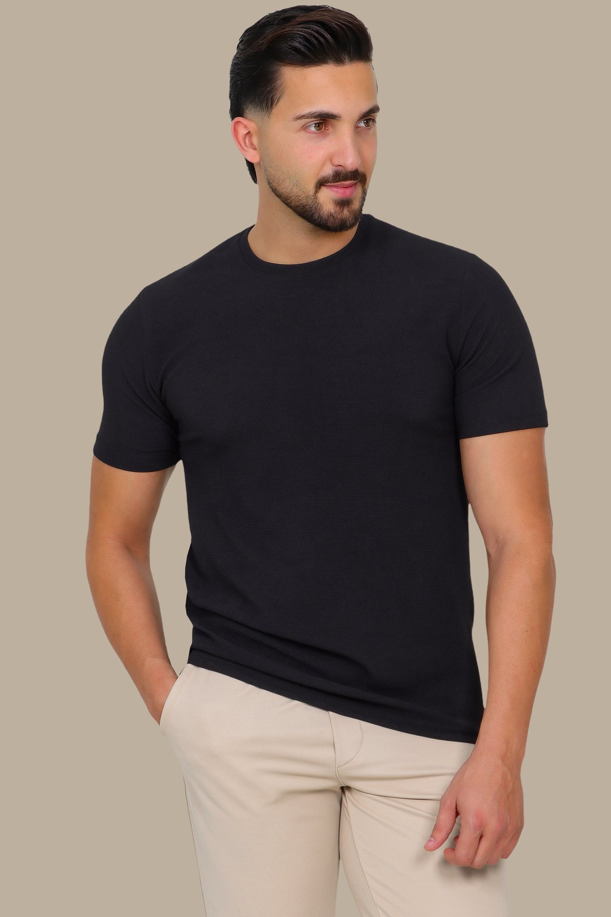 Structured Lycra Round Neck T-Shirt