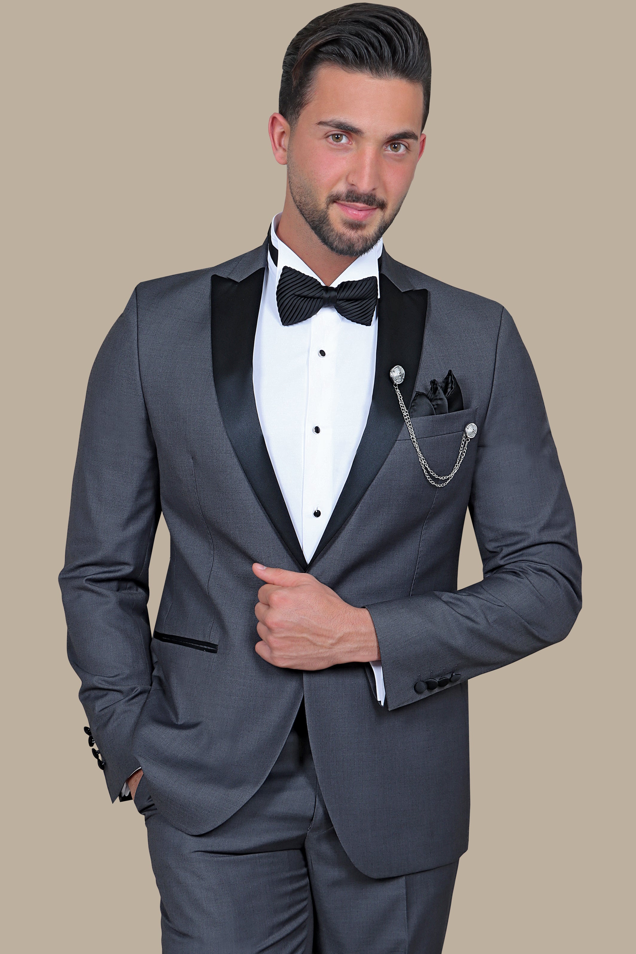 Dark Grey Plain Peak Tuxedo