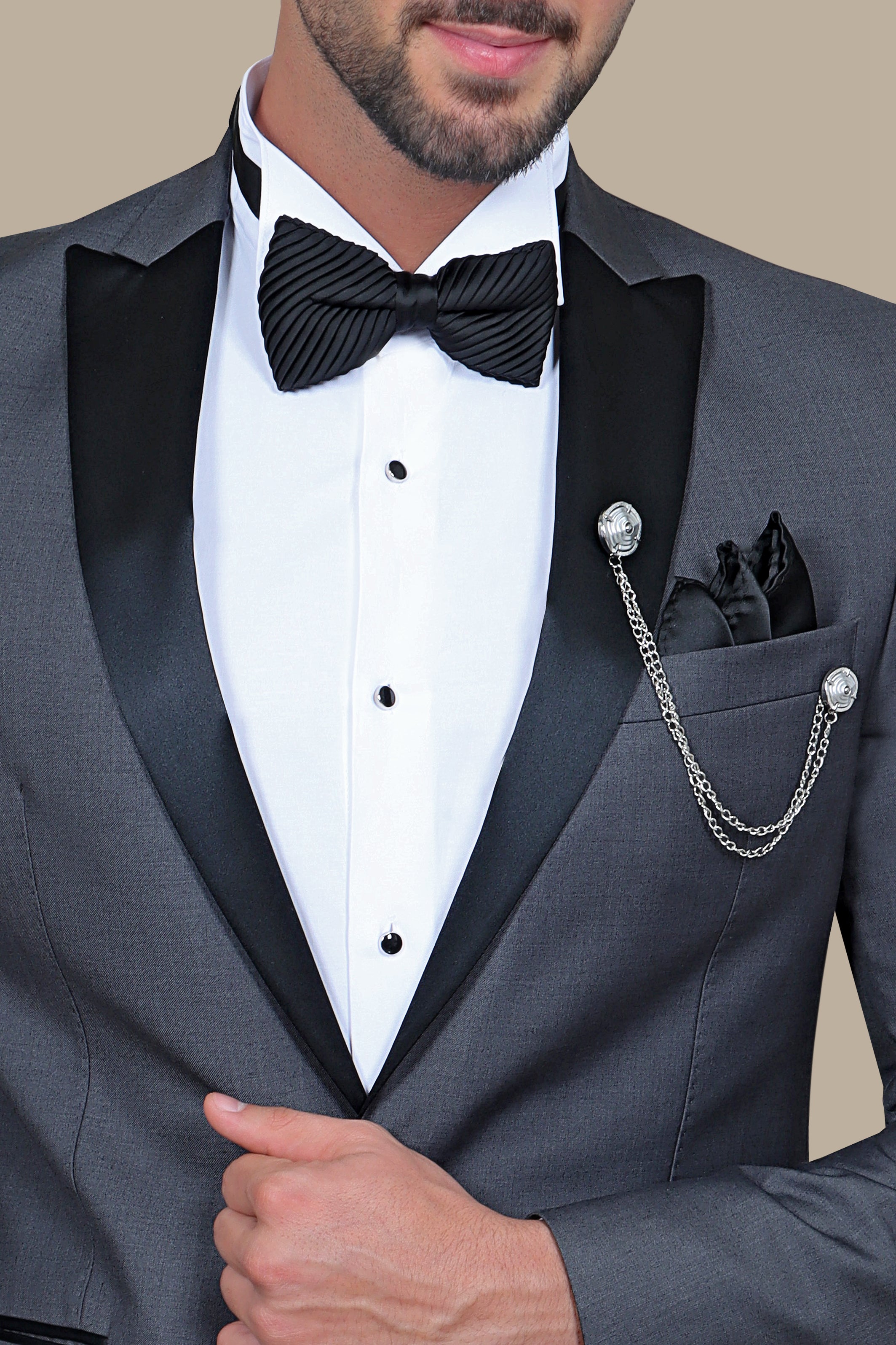 Dark Grey Plain Peak Tuxedo