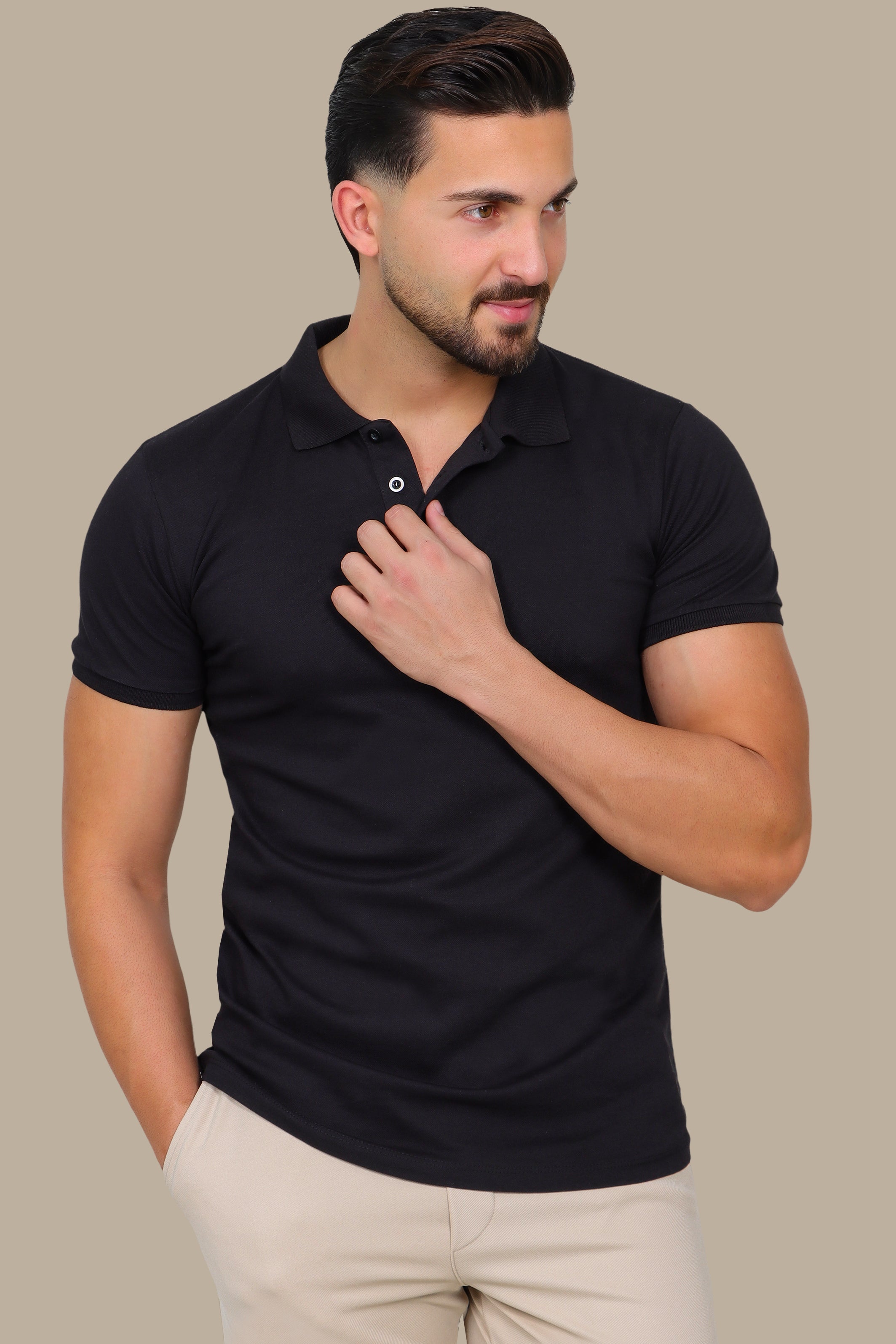 Black Basic Plain Polo Shirt