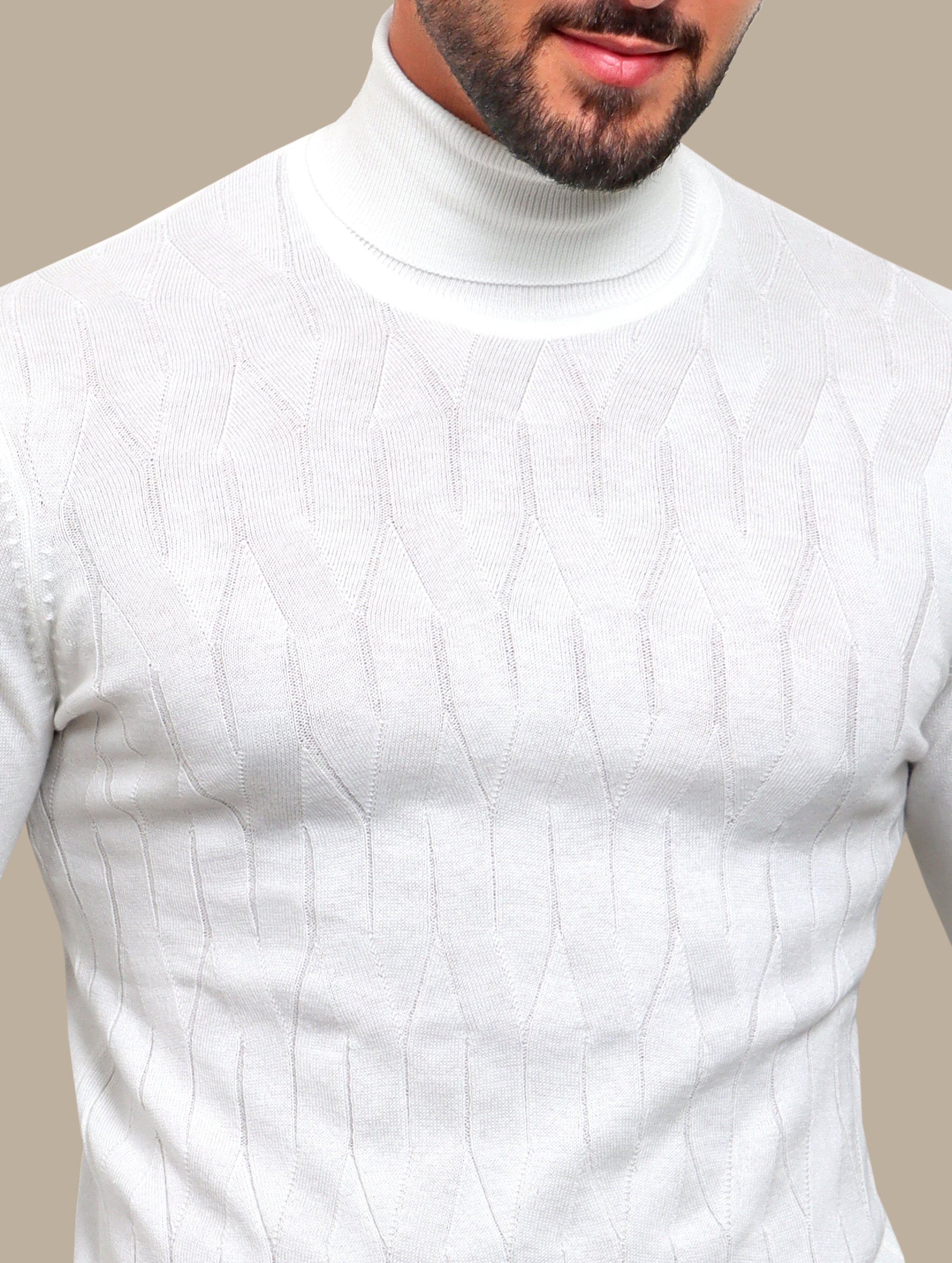 White Turtle Neck Braided Sweater