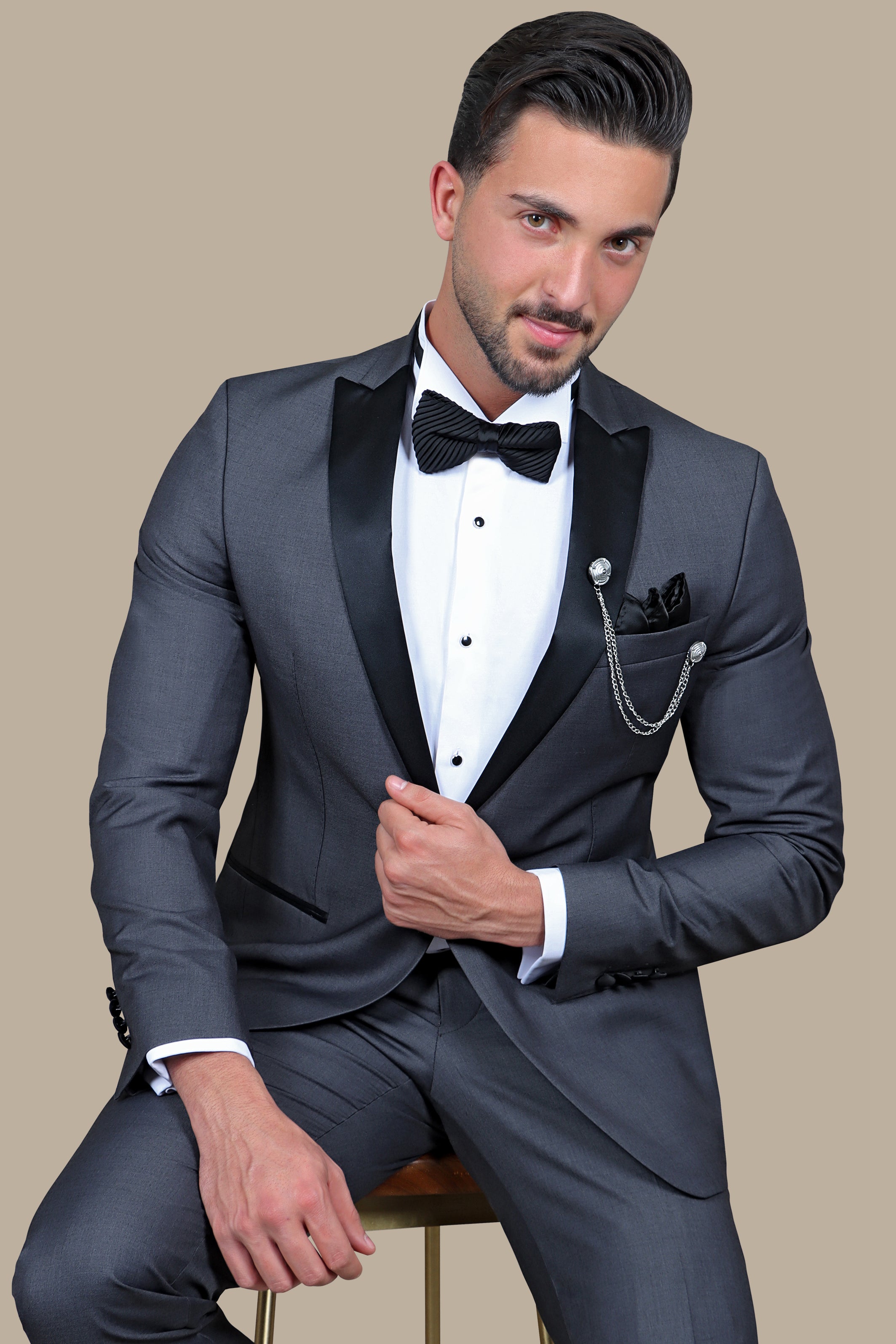 Dark Grey Plain Peak Tuxedo