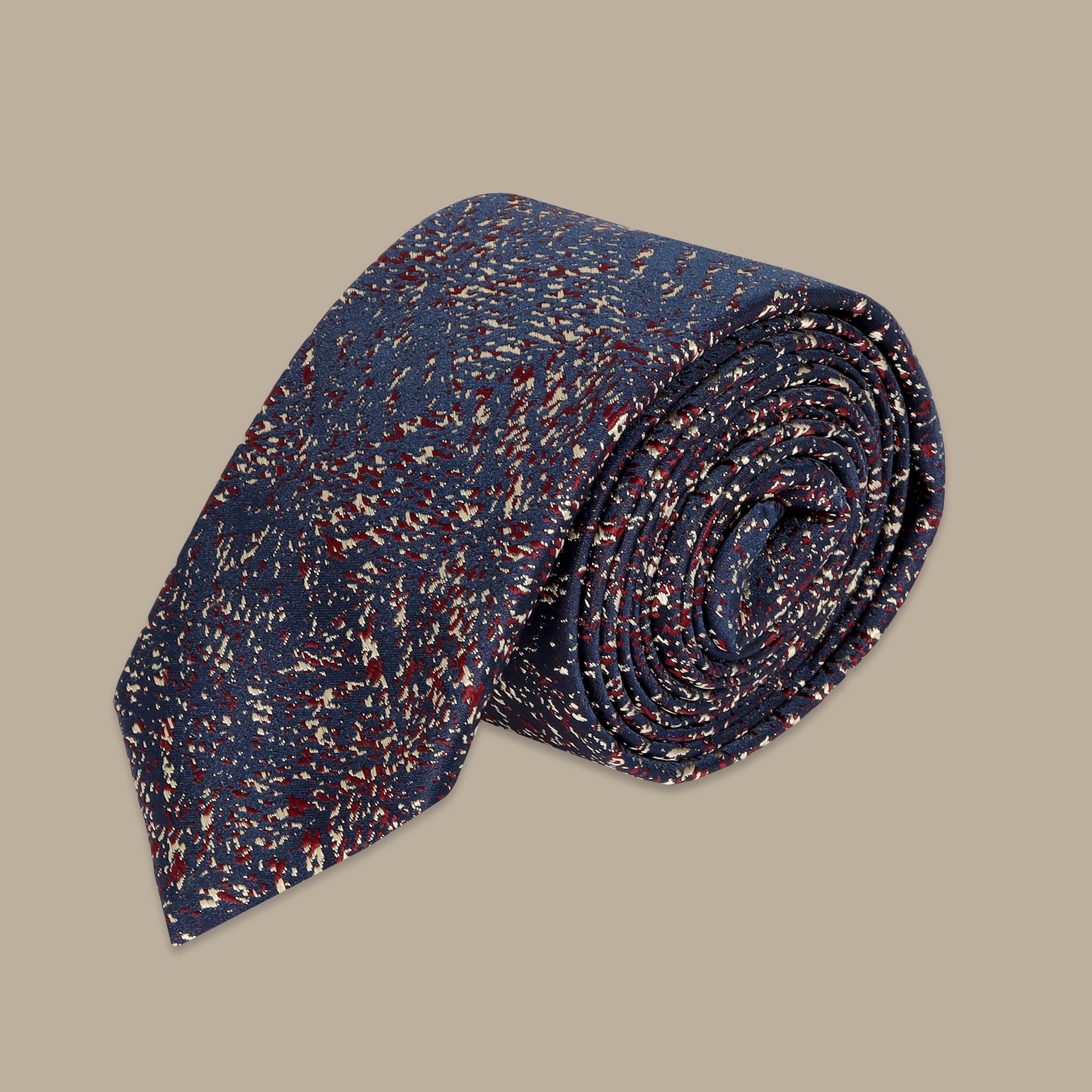 Navy Tie Set with Half Burgundy and Beige Pattern