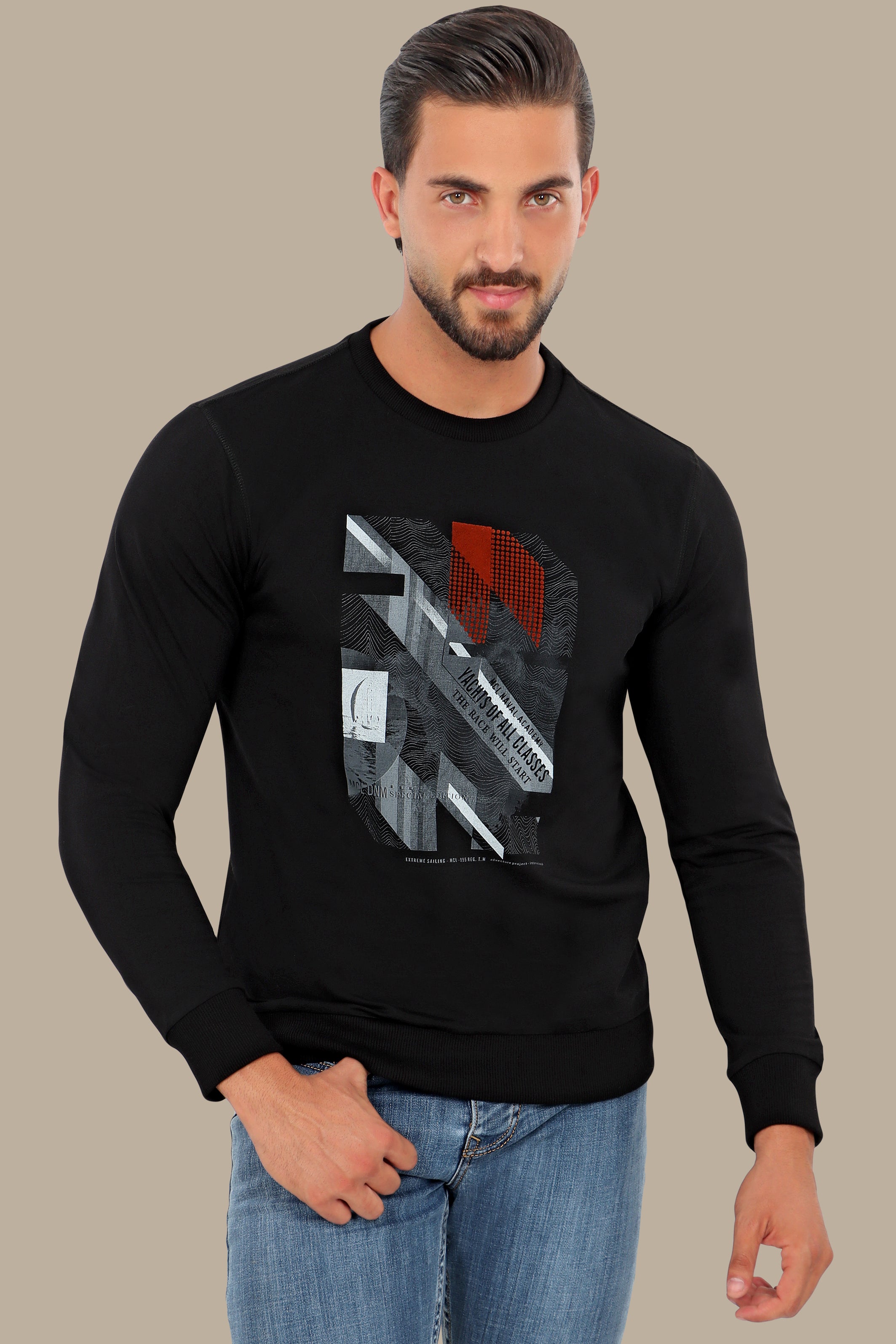 Nautical Vibes: Black Yachts Printed Sweatshirt