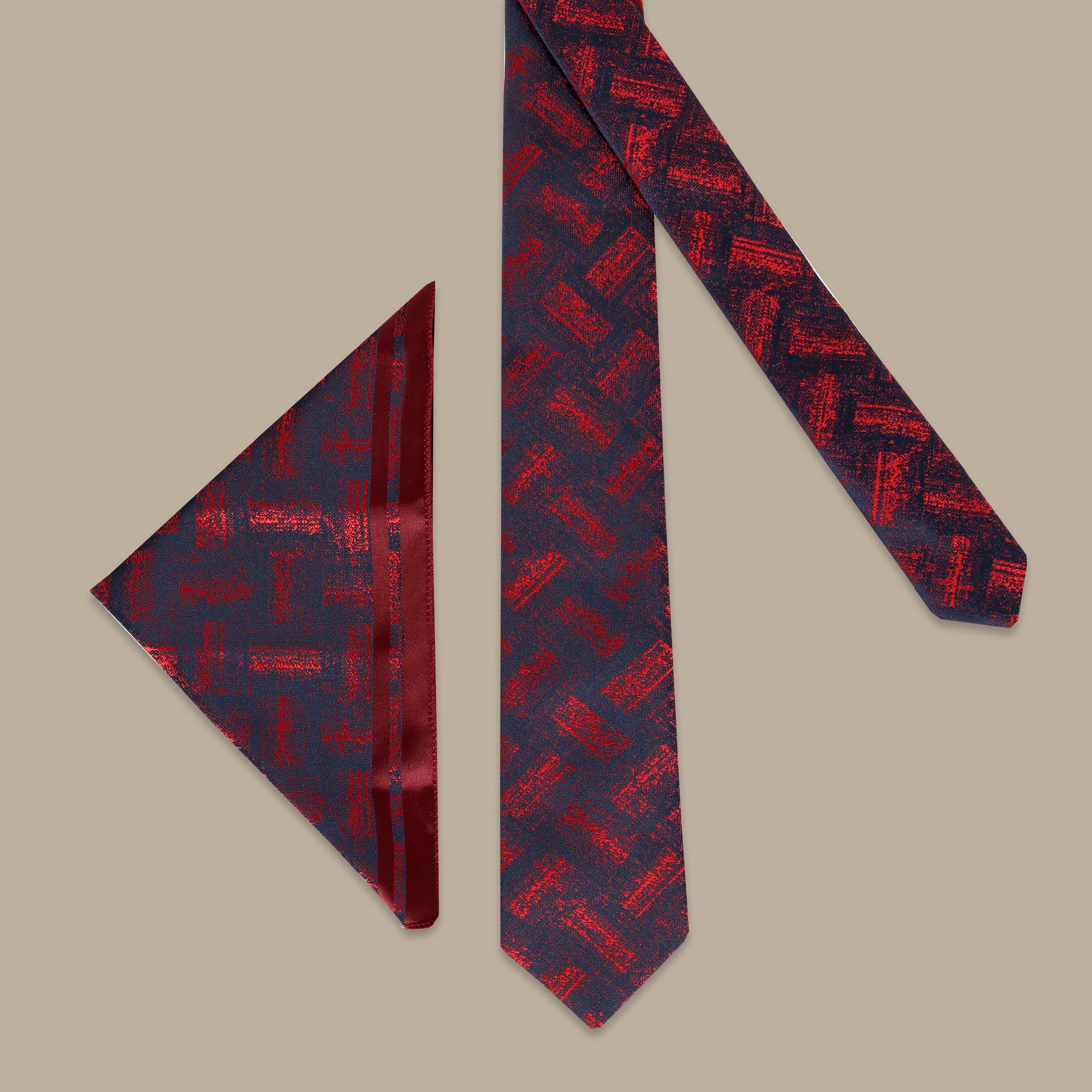 Navy Tie Set with Diagonal Red Patch