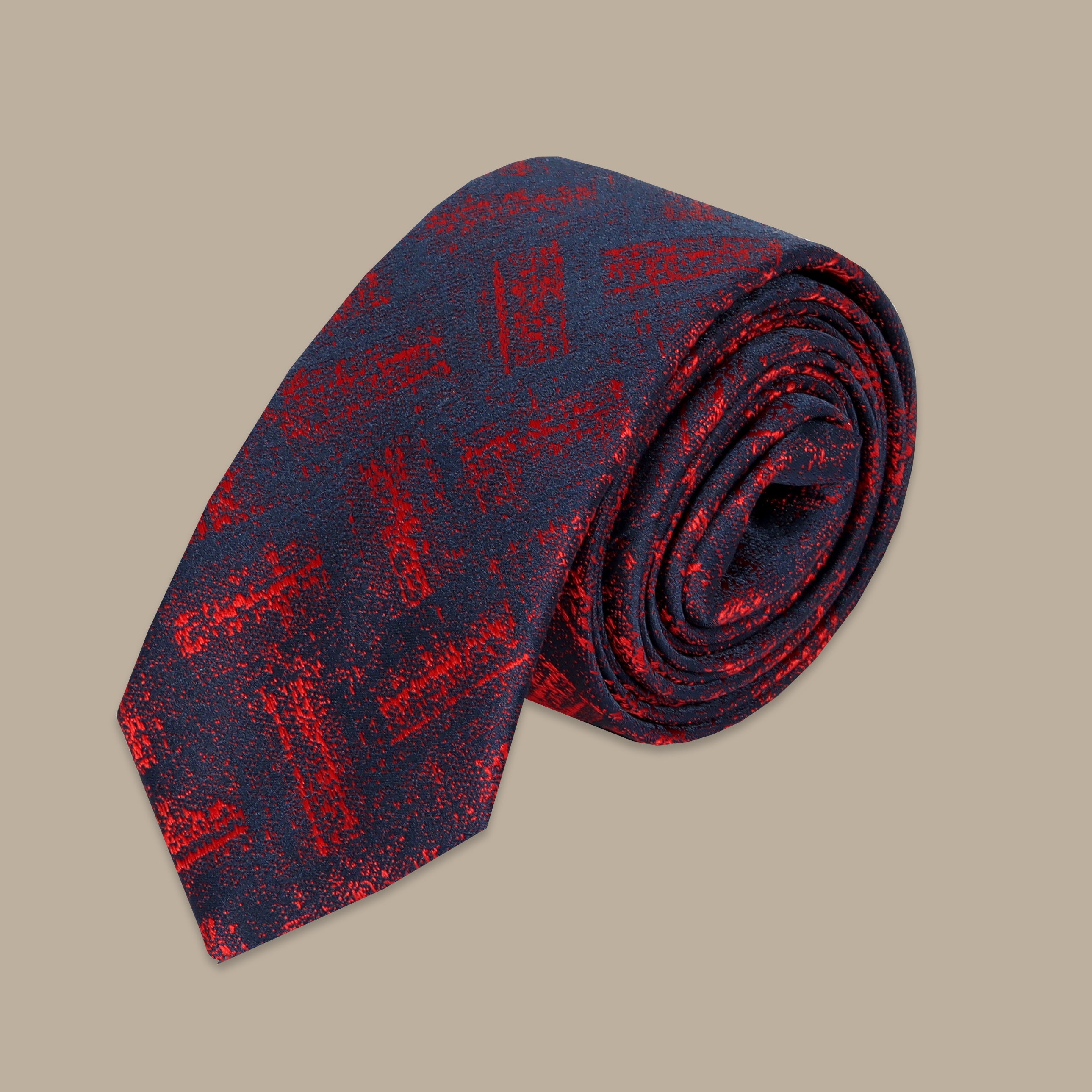 Navy Tie Set with Diagonal Red Patch