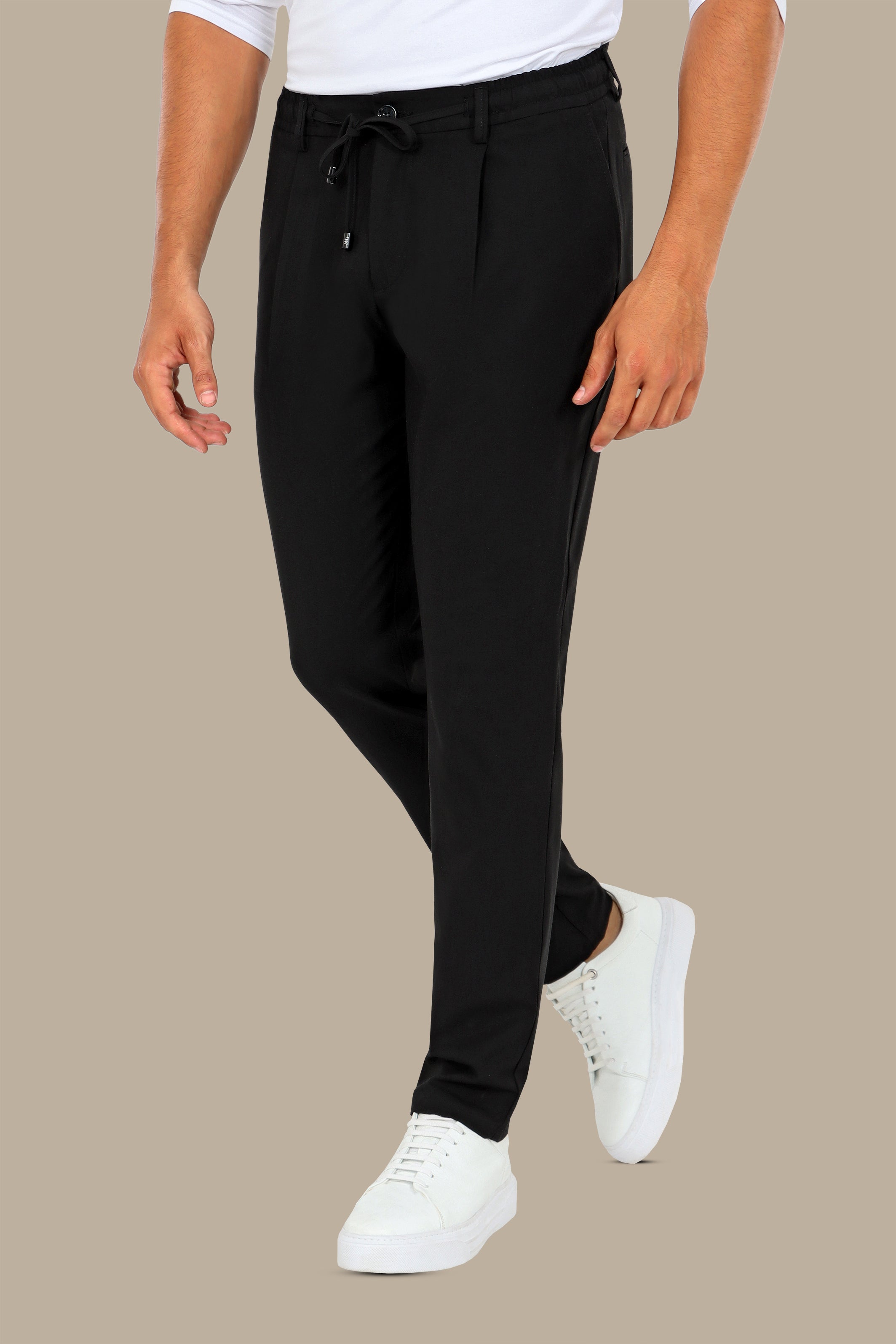 Black Parachute Pants with Elastic Waistband