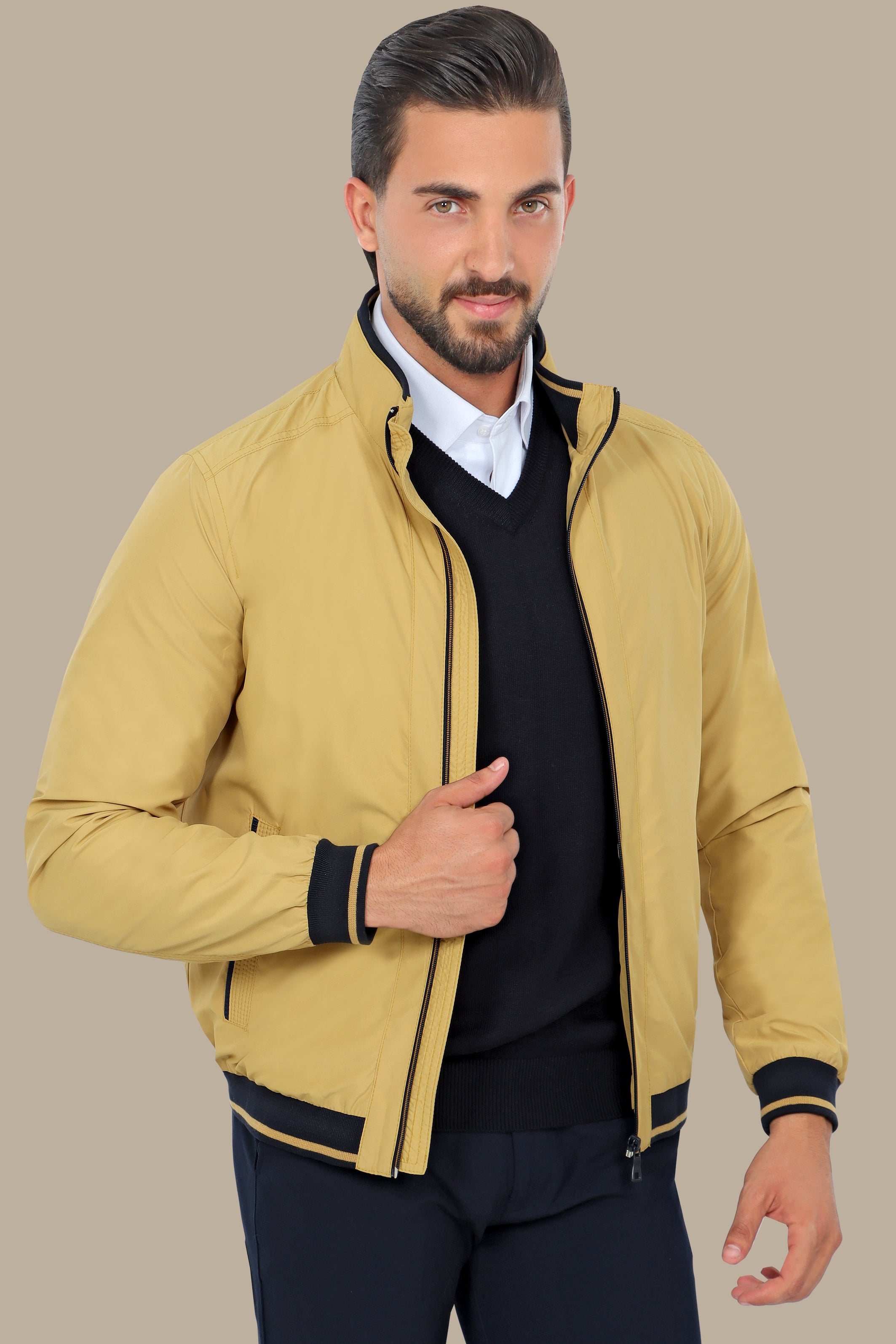 Mustard Piping Blouson Jacket: Bold Style in Every Stitch