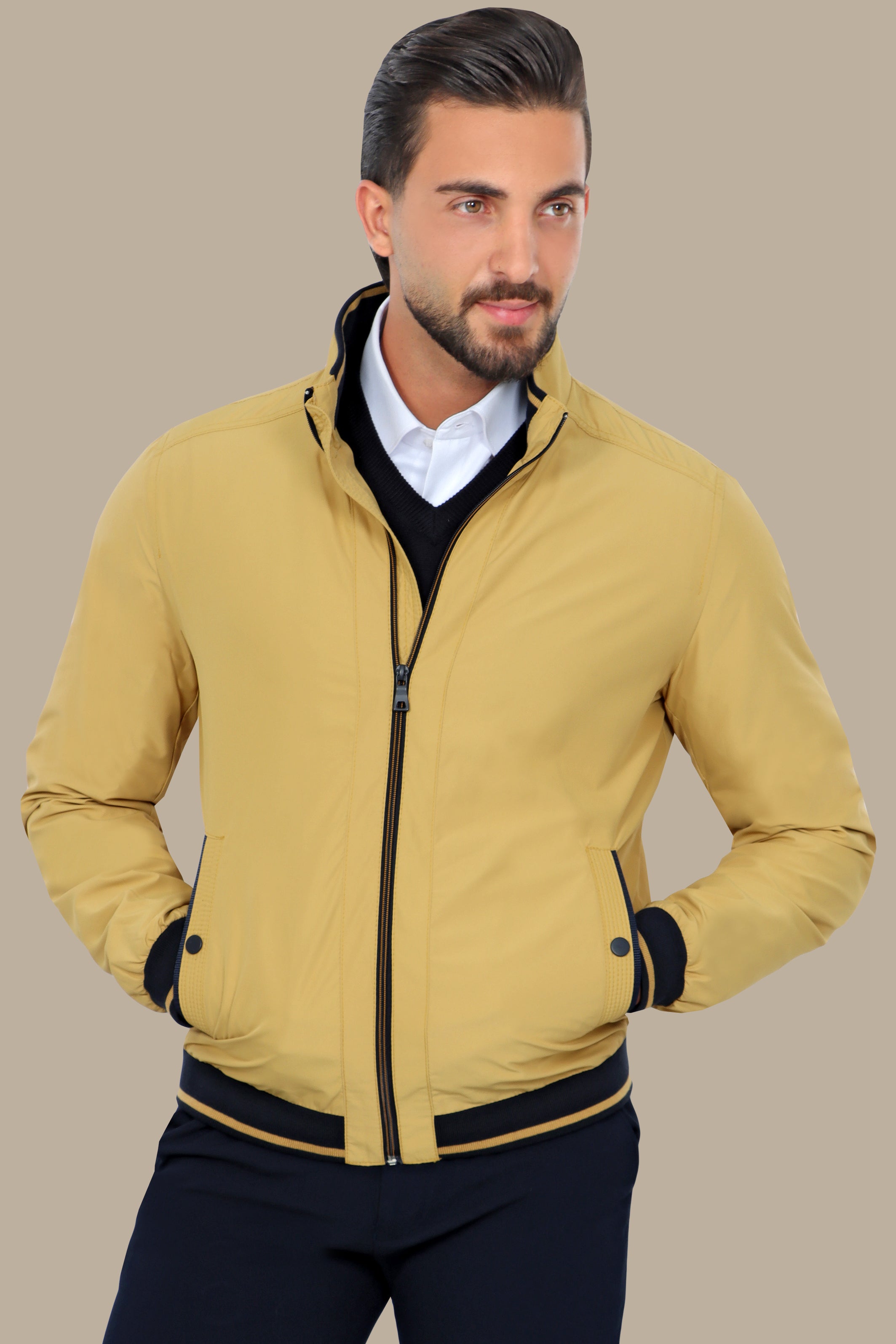 Mustard Piping Blouson Jacket: Bold Style in Every Stitch