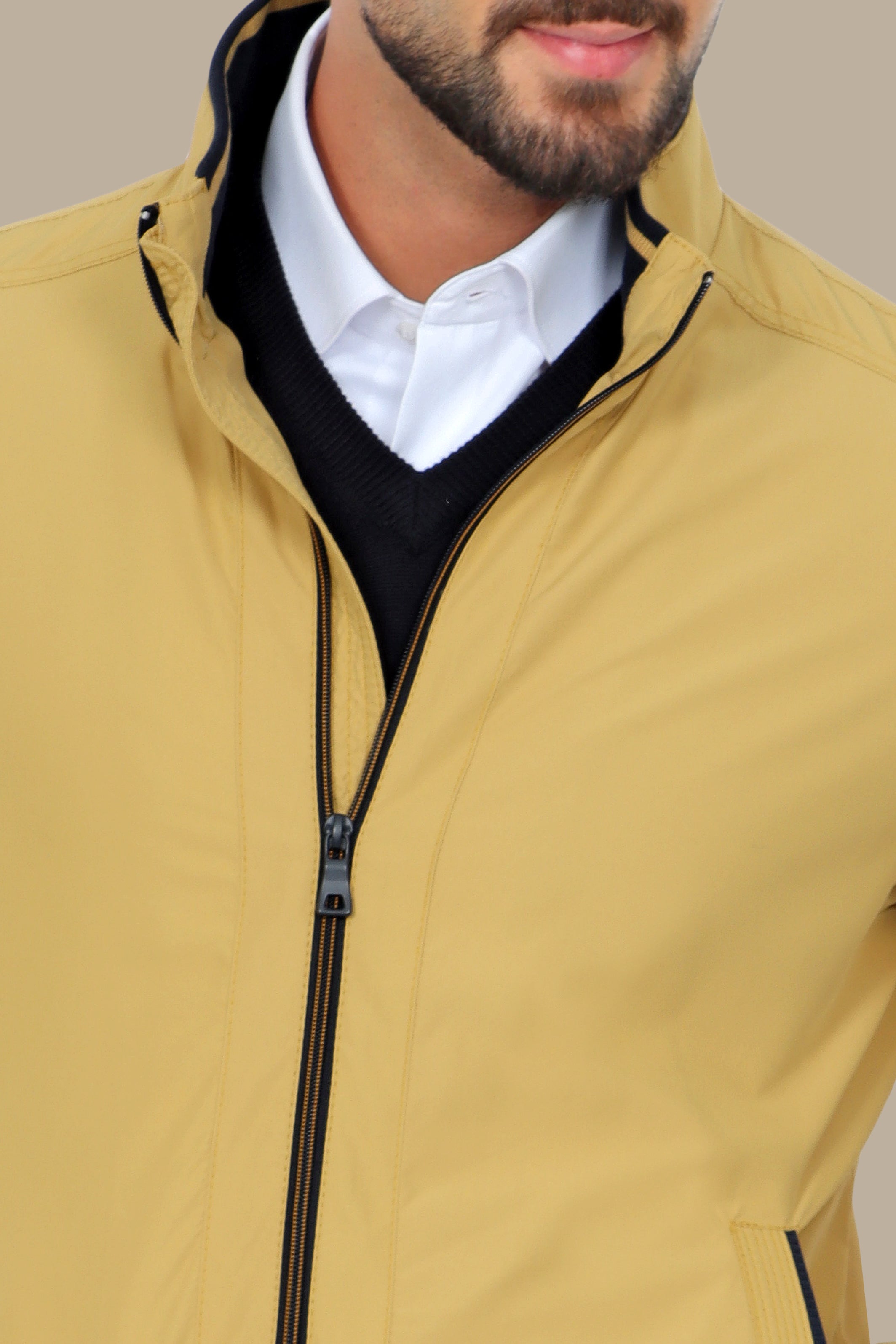 Mustard Piping Blouson Jacket: Bold Style in Every Stitch