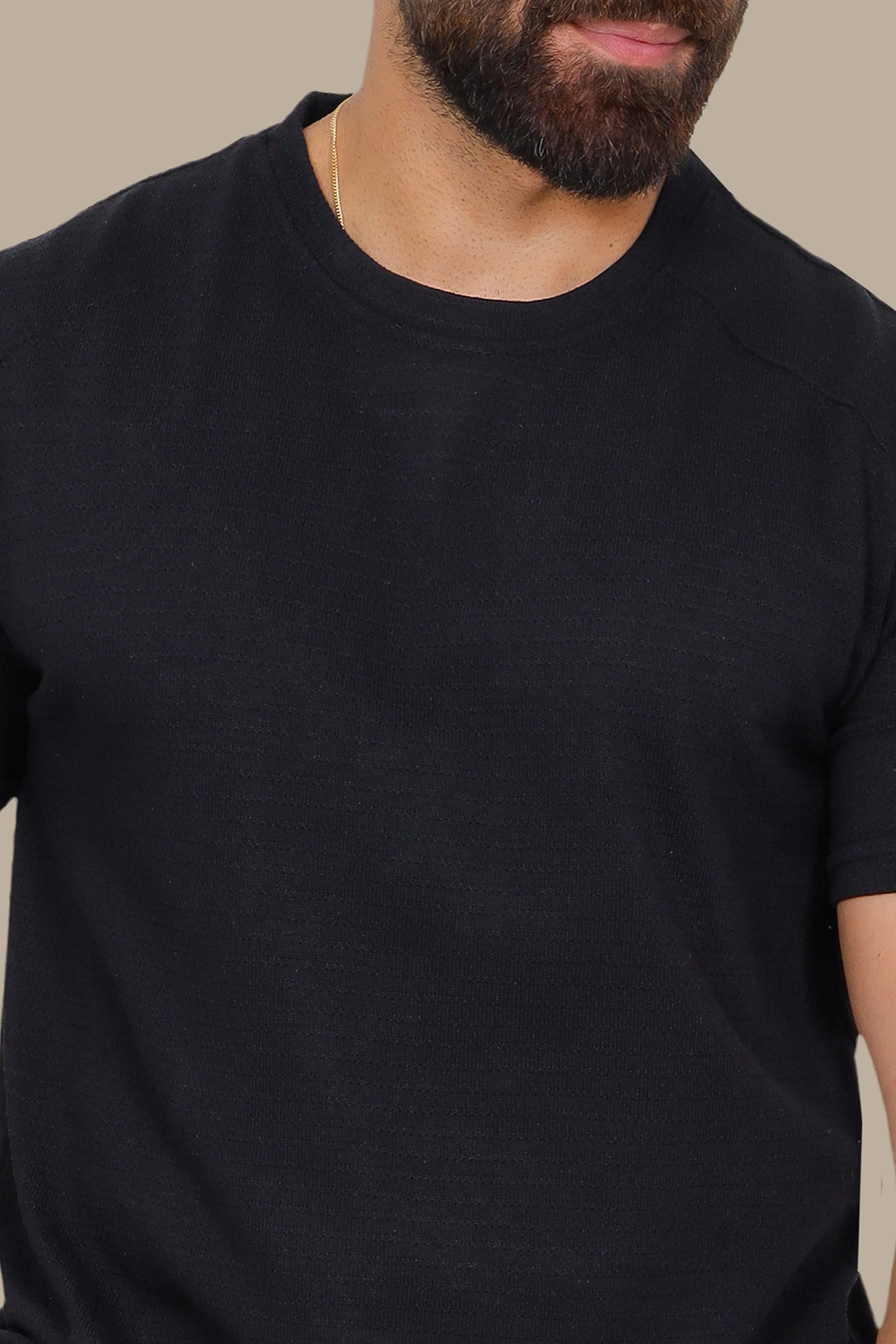 Black Shoulder-Cut Ribbed T-Shirt