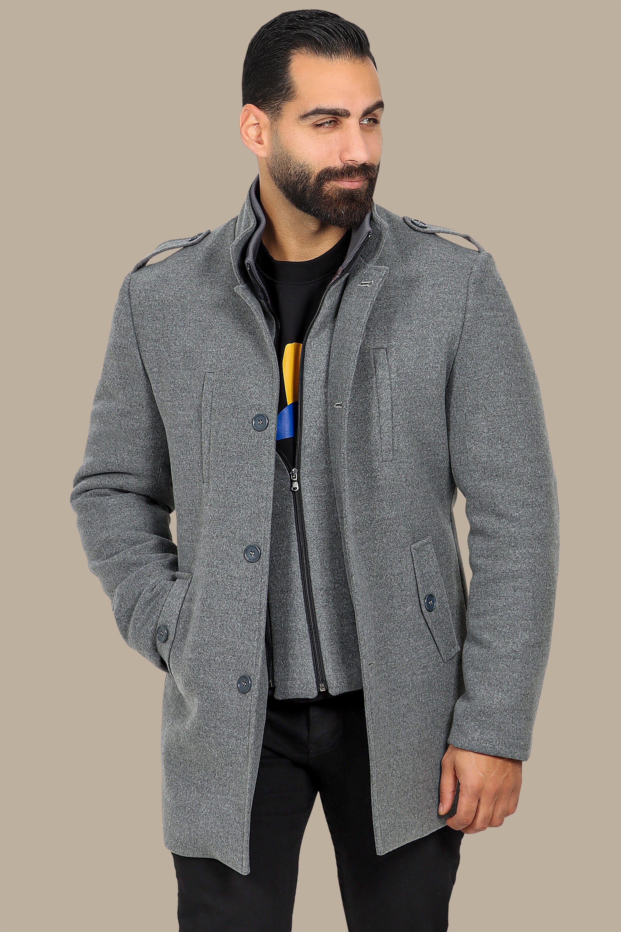 Light Gray Elegance: The Detachable Coat Col Mao in Timeless Style