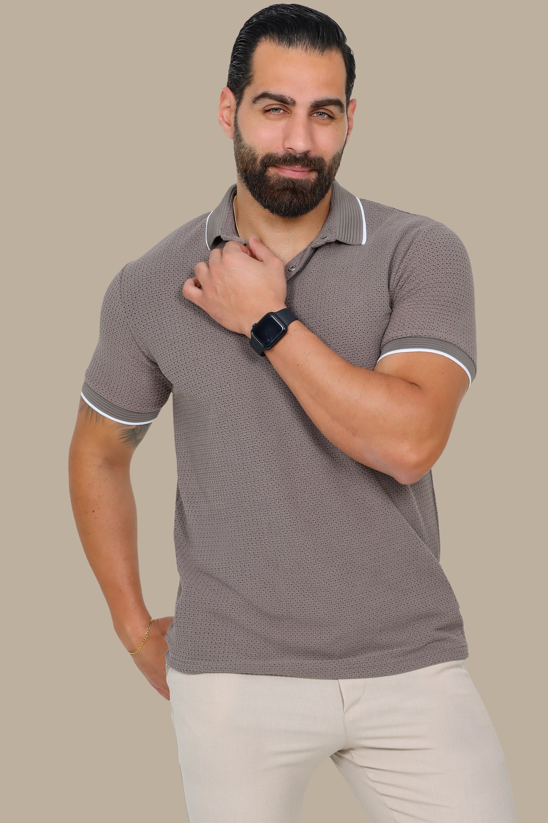 Olive Short-Sleeve Polo in Breathable Fabric