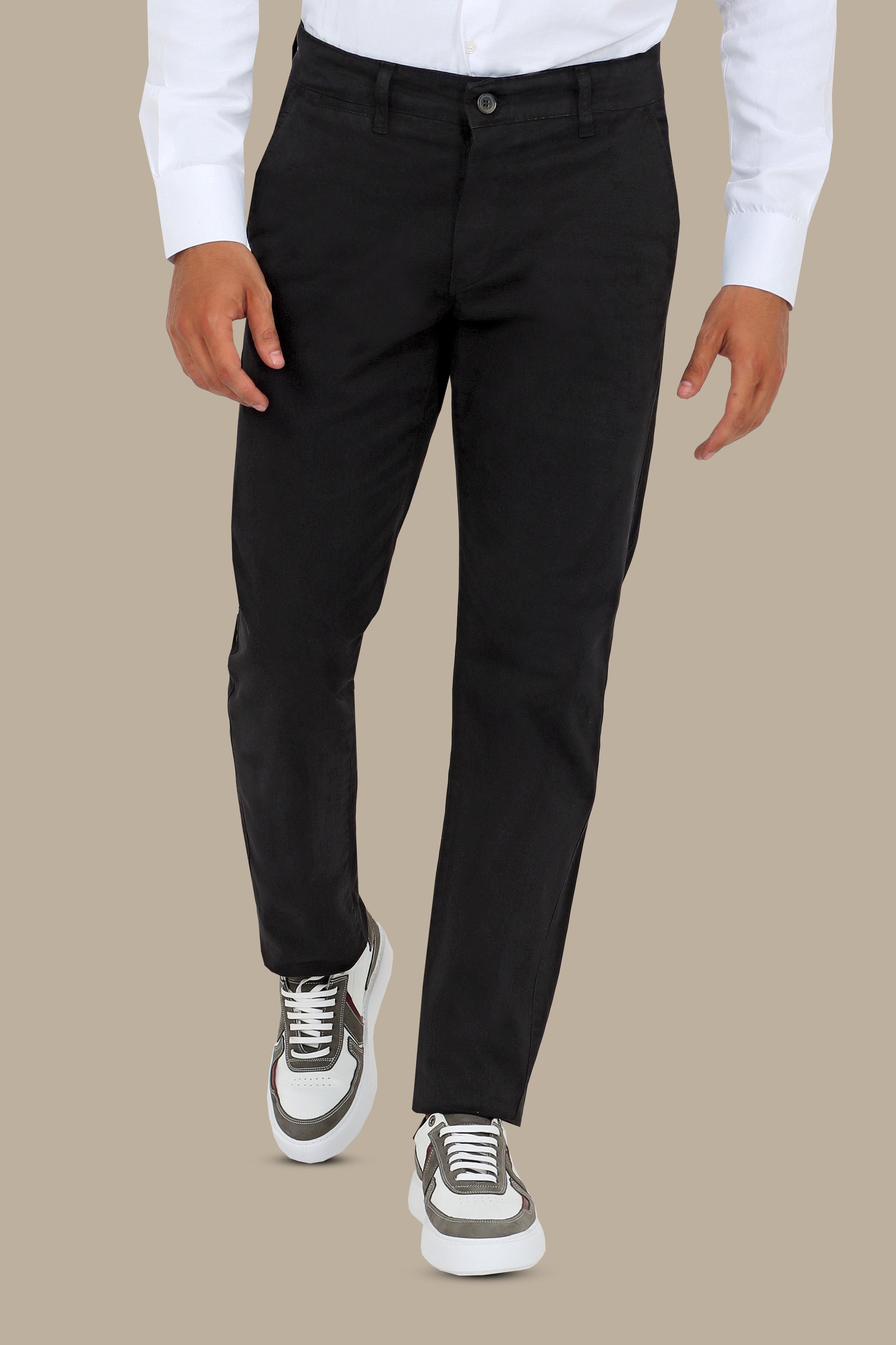 Black Regular Fit Plain Chinos