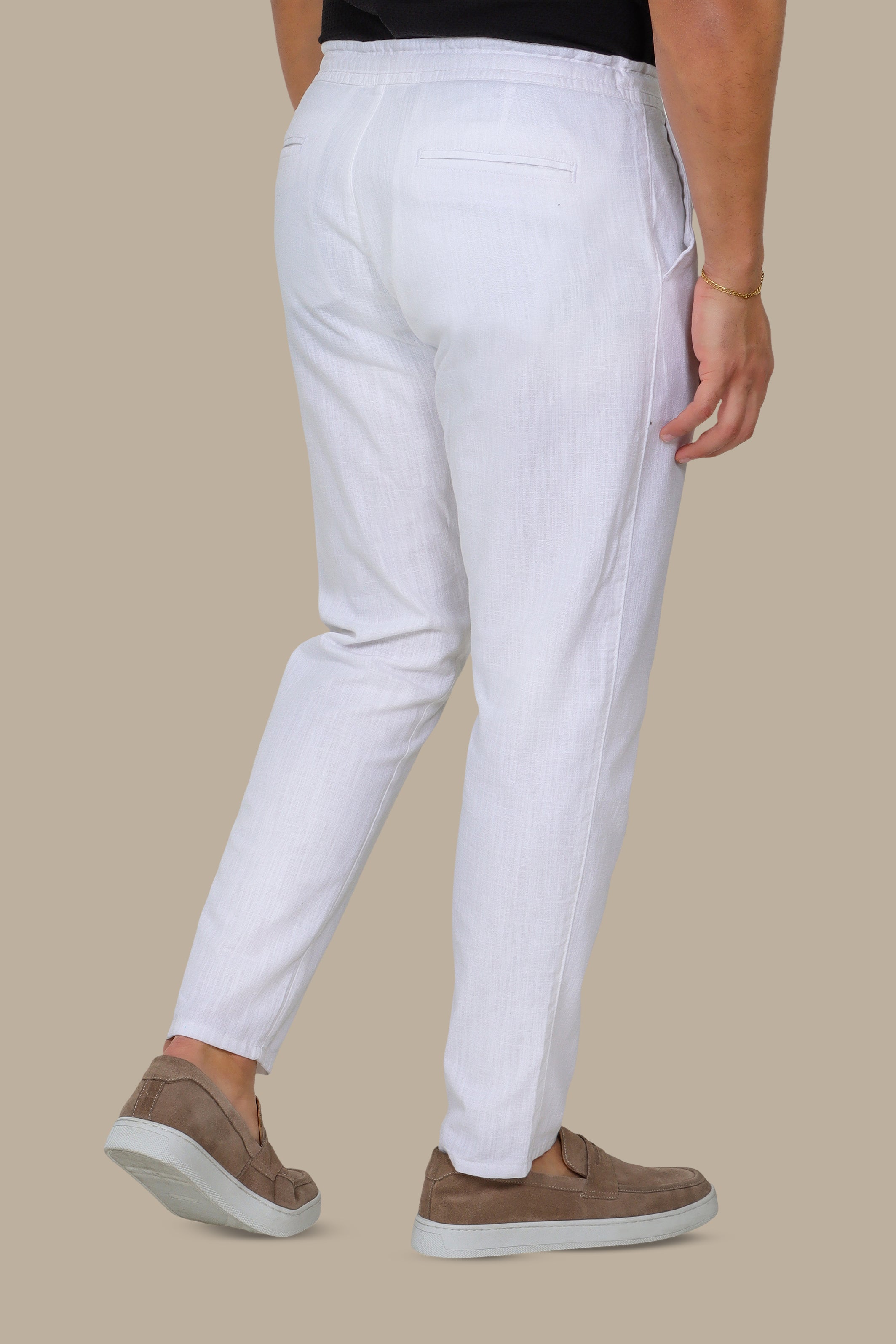 Ivory Breeze: White Linen Fil a Fil Pants