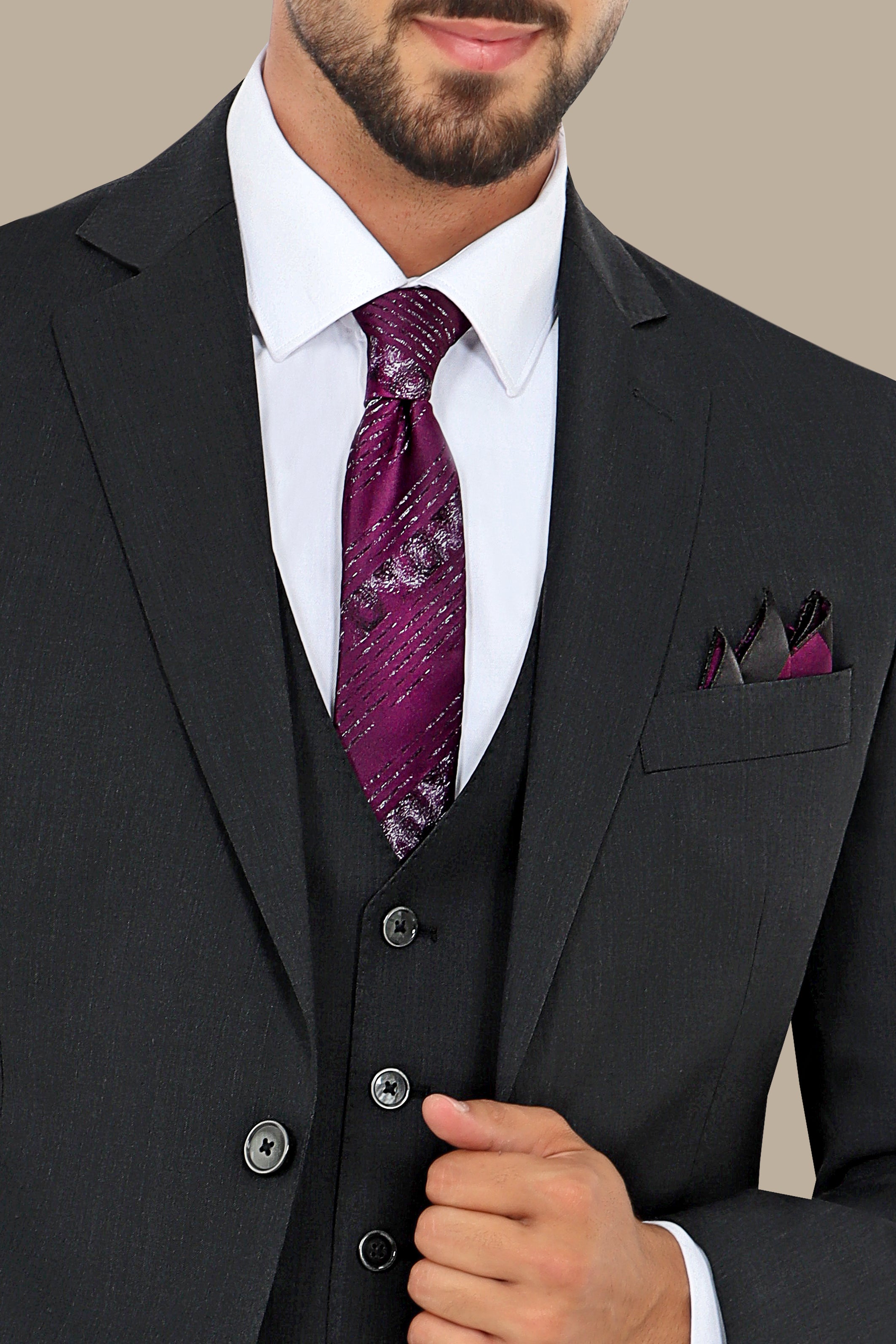 Dark Gray Wool Regular Fit 3-Piece Suit