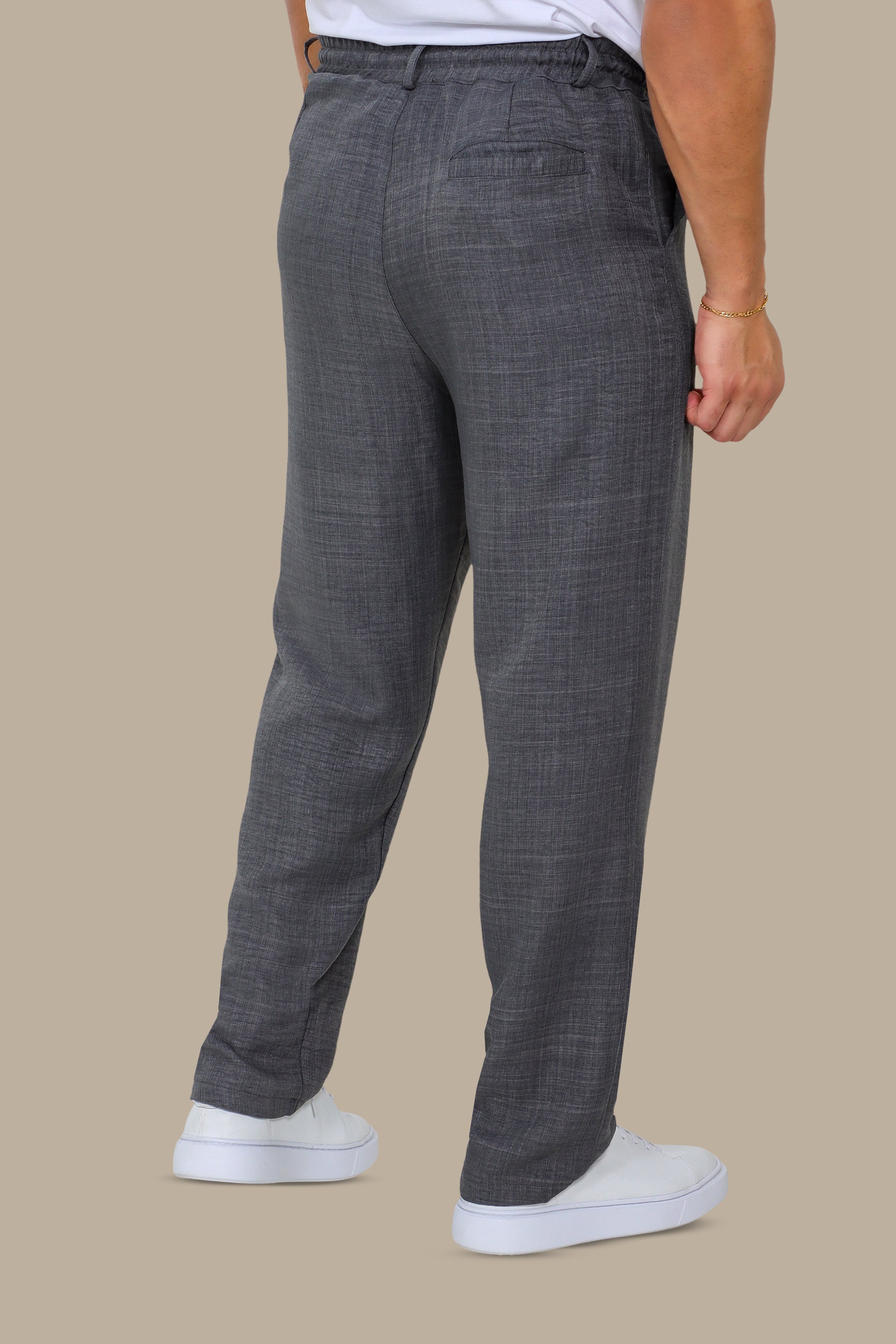 Grey Linen Pants with Regular Cut