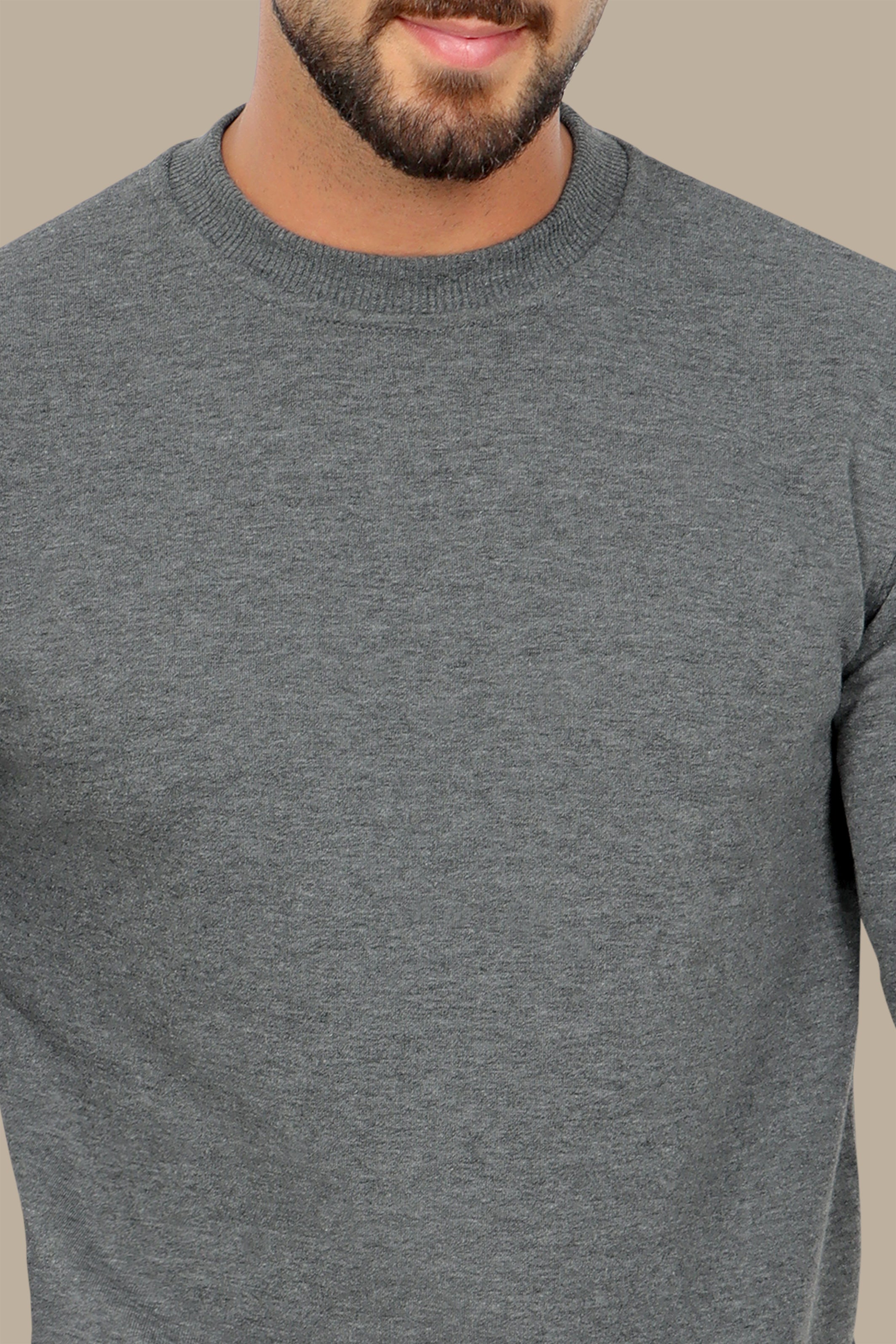 Essential Comfort: Dark Grey Basic Round Neck Sweatshirt