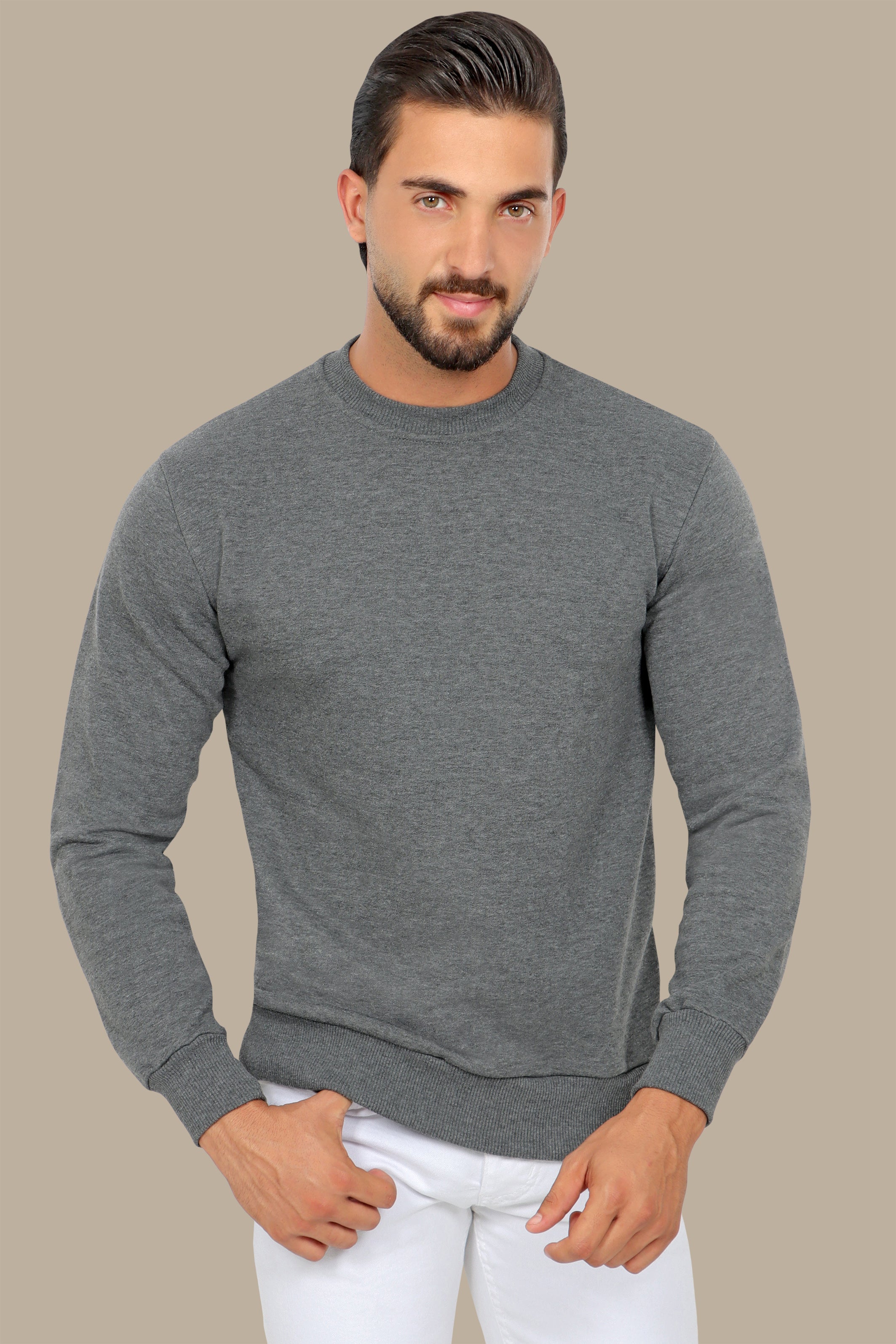 Essential Comfort: Dark Grey Basic Round Neck Sweatshirt