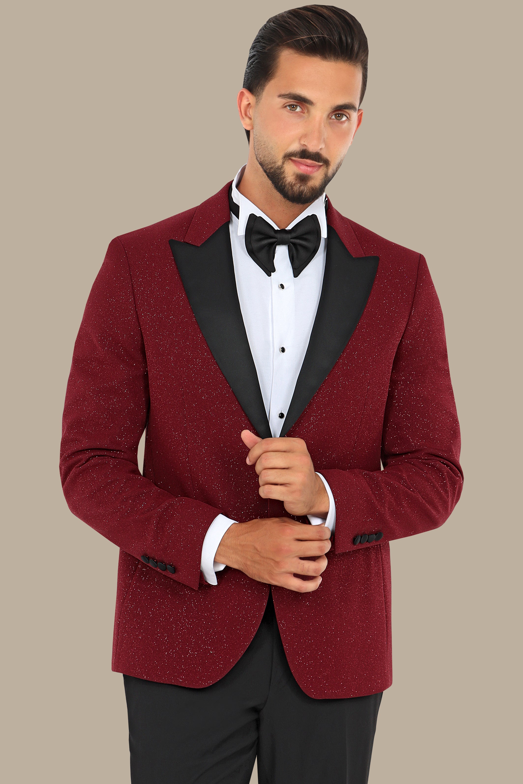 Burgundy Glitter: FV Special Collection Tuxedo Suit