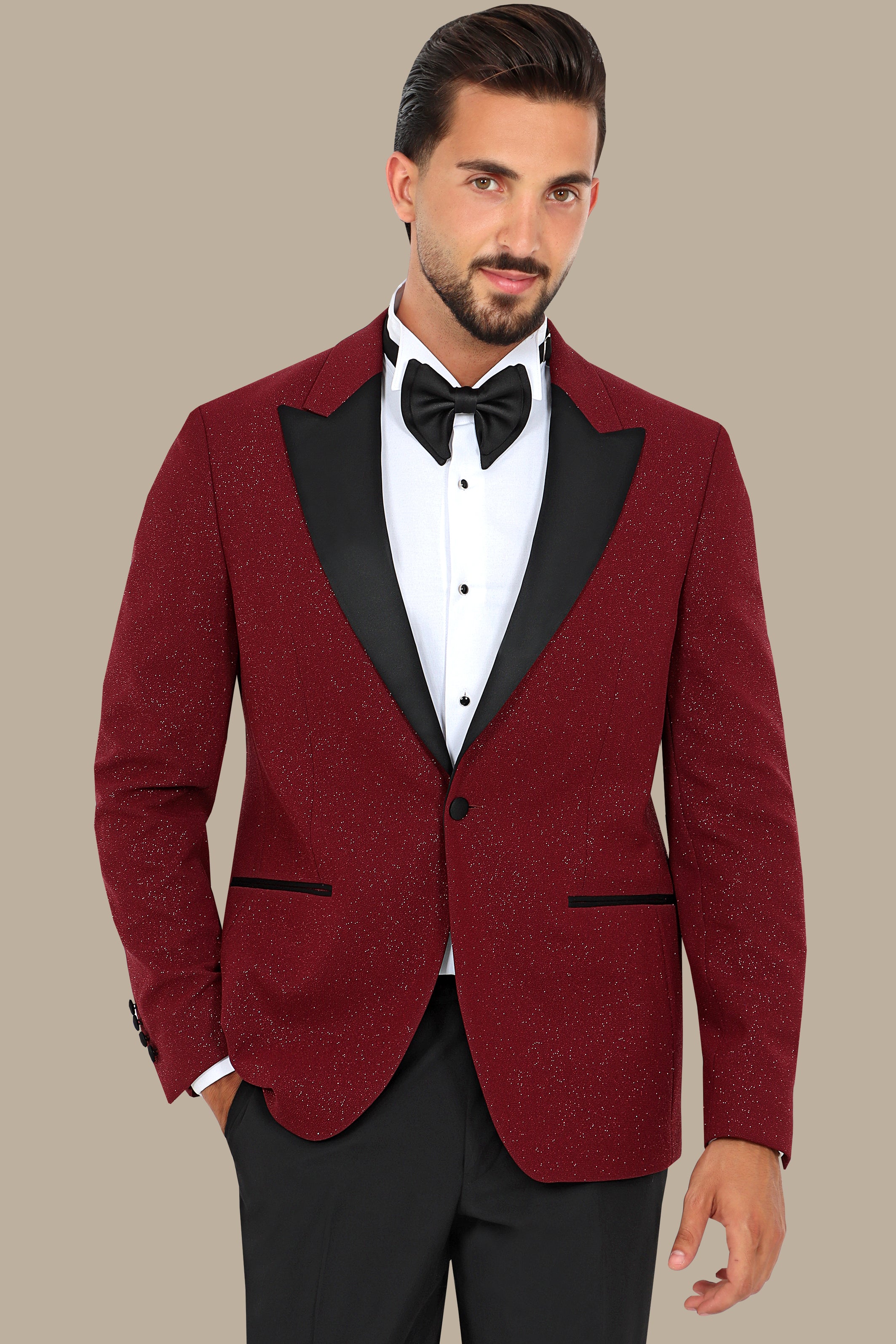 Burgundy Glitter: FV Special Collection Tuxedo Suit