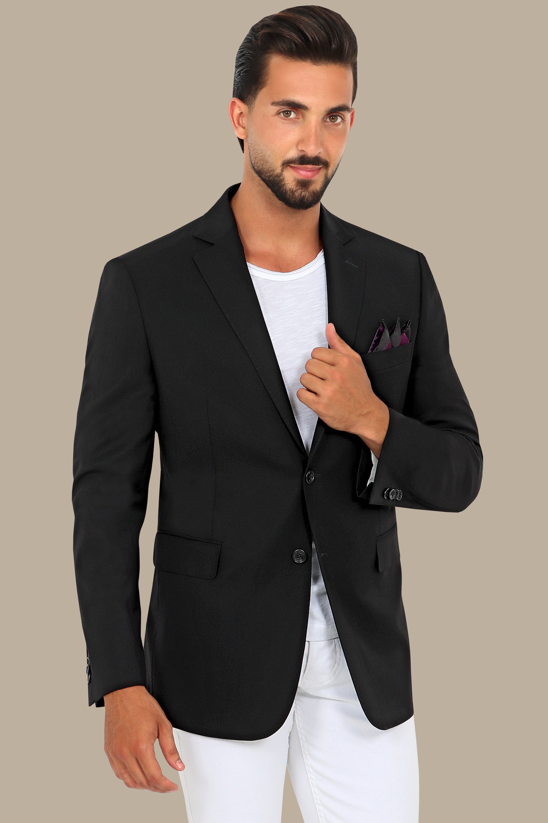 Classic Black Notch Lapel Blazer