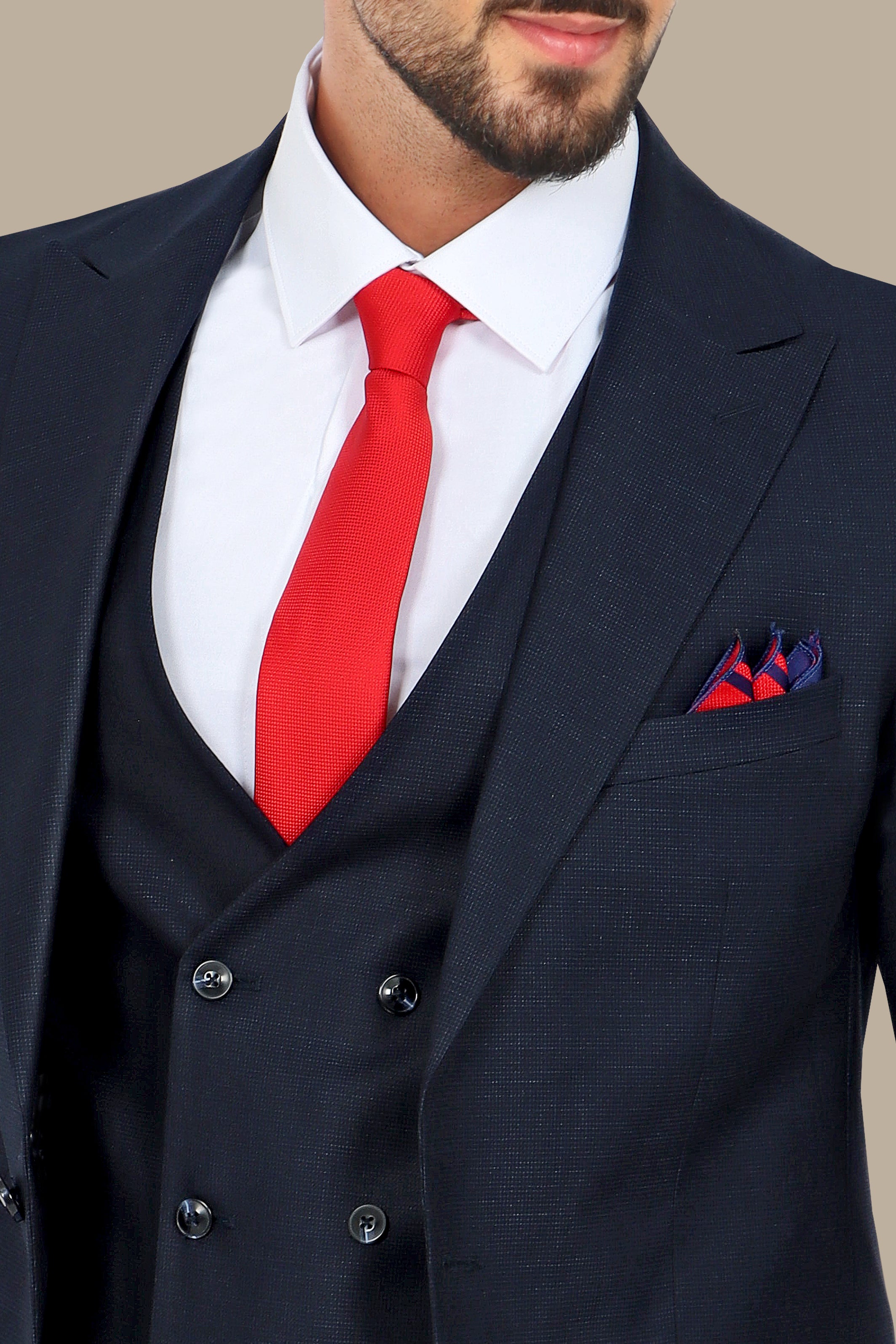 Navy Checkered Elegance: The Peak Lapel 3-Piece Suit