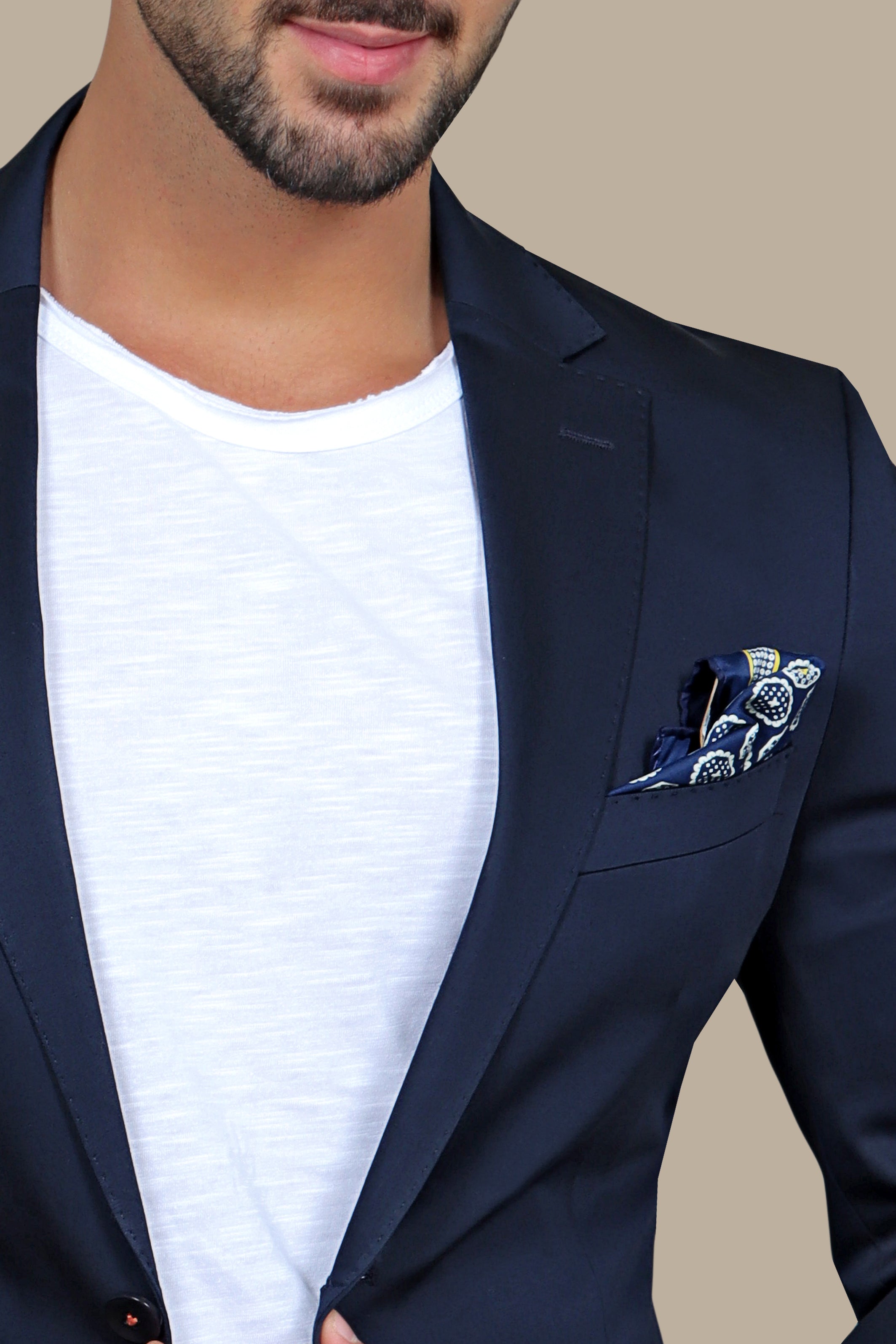 Navy Elegance: The Satin Patch Basic Blazer