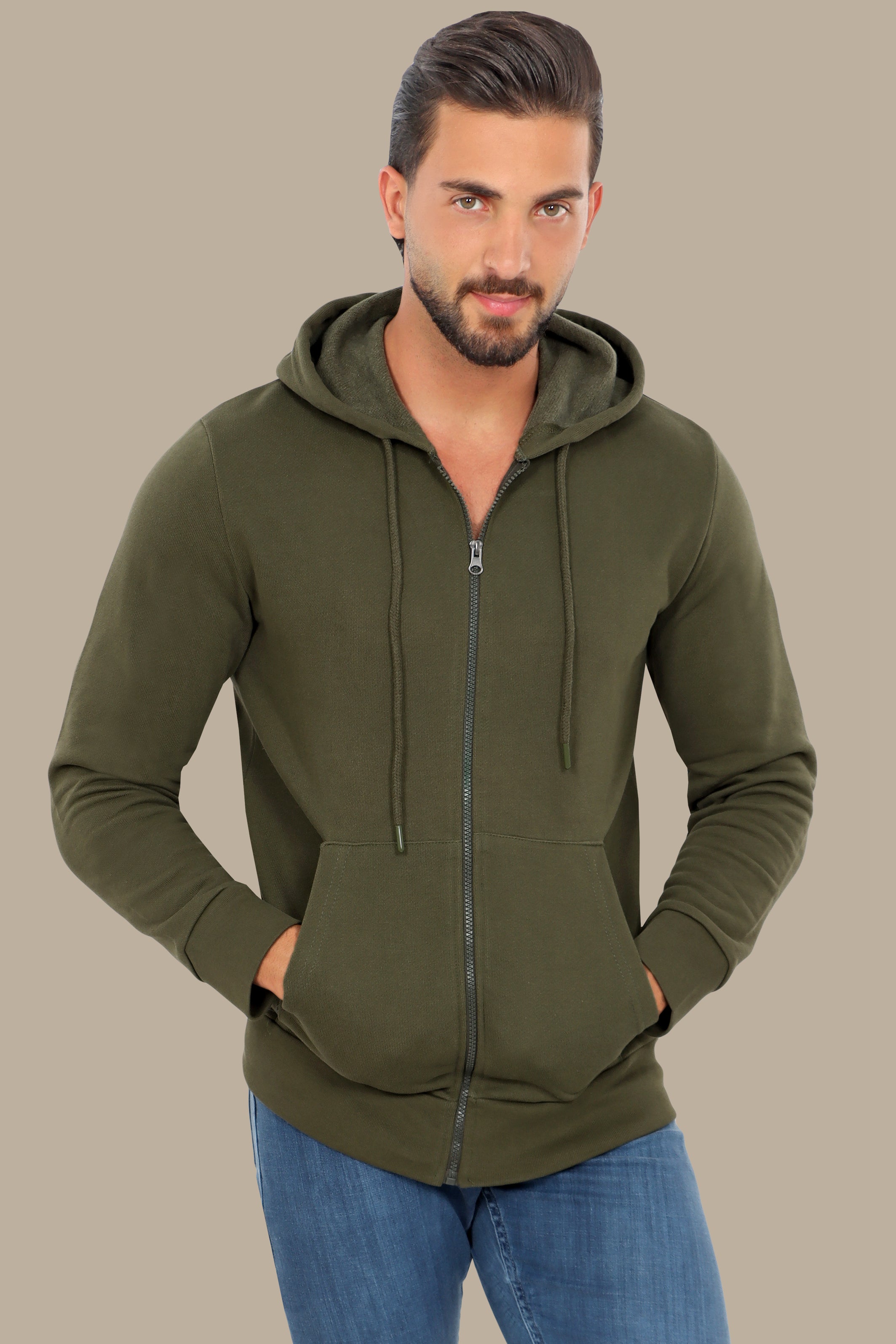 Khaki Hoodie Plain Basic Sweatshirt