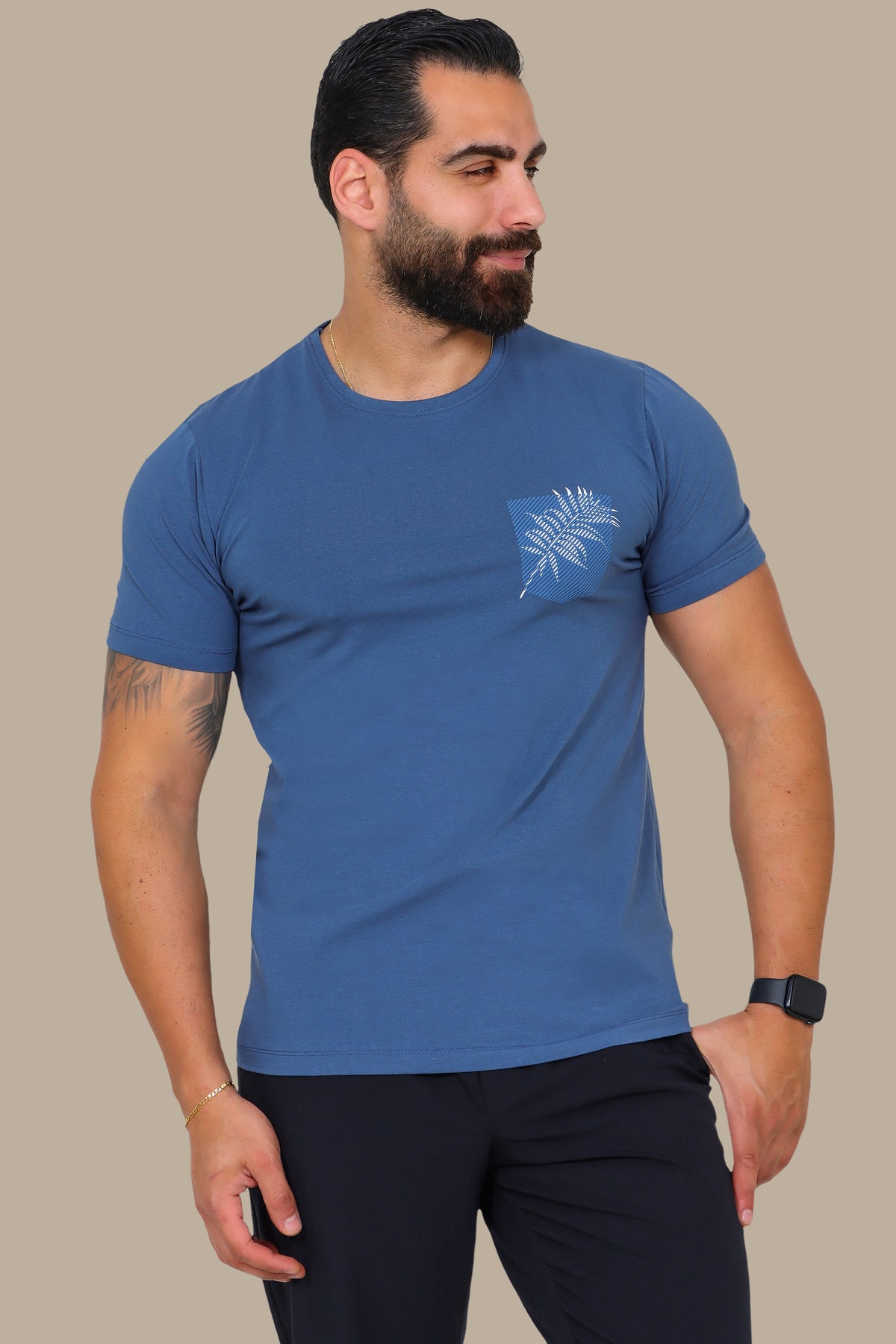 Pocket Detail T-Shirt with Leaf Print