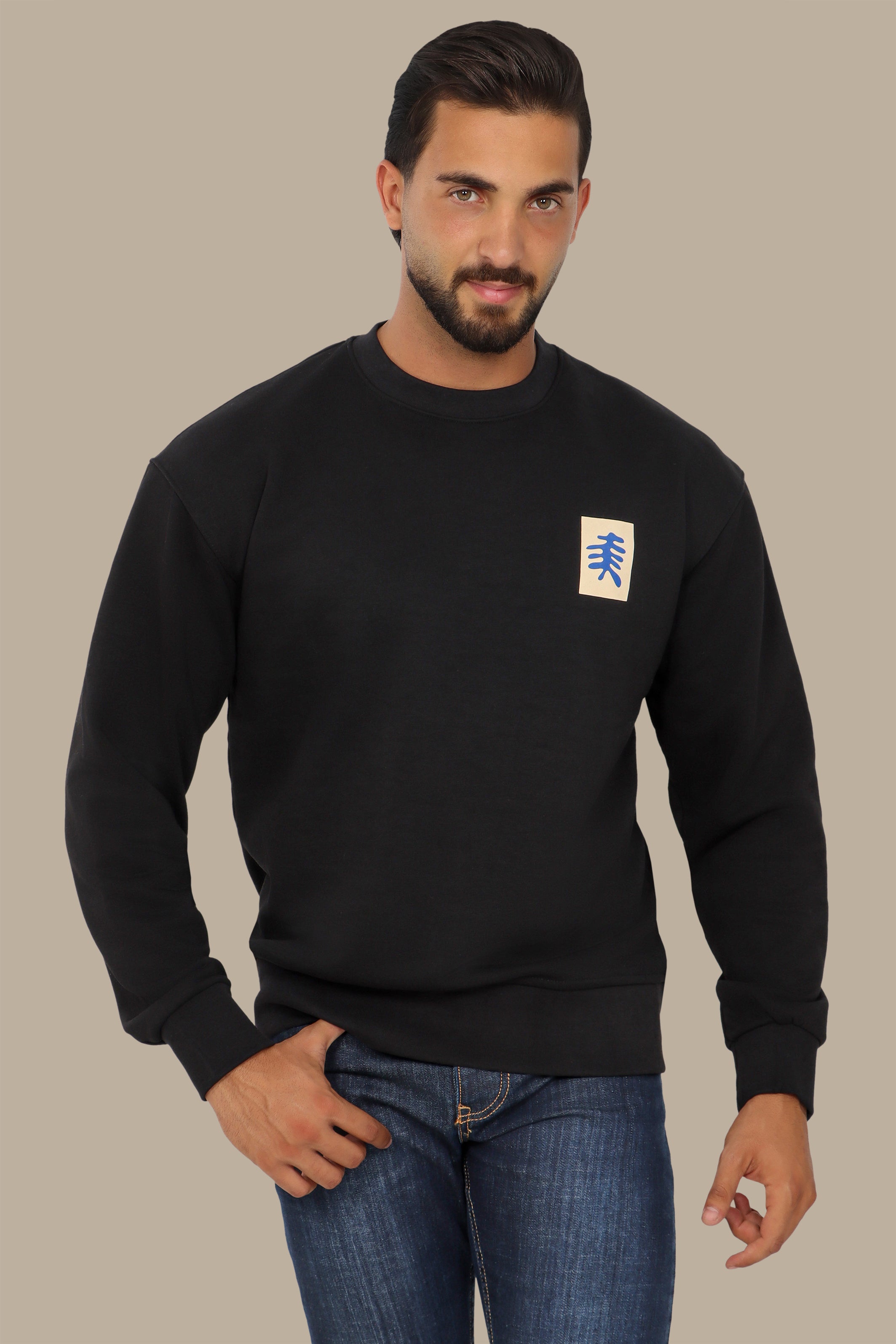 Expressive Edge: Black Sweatshirt with Back Face Print