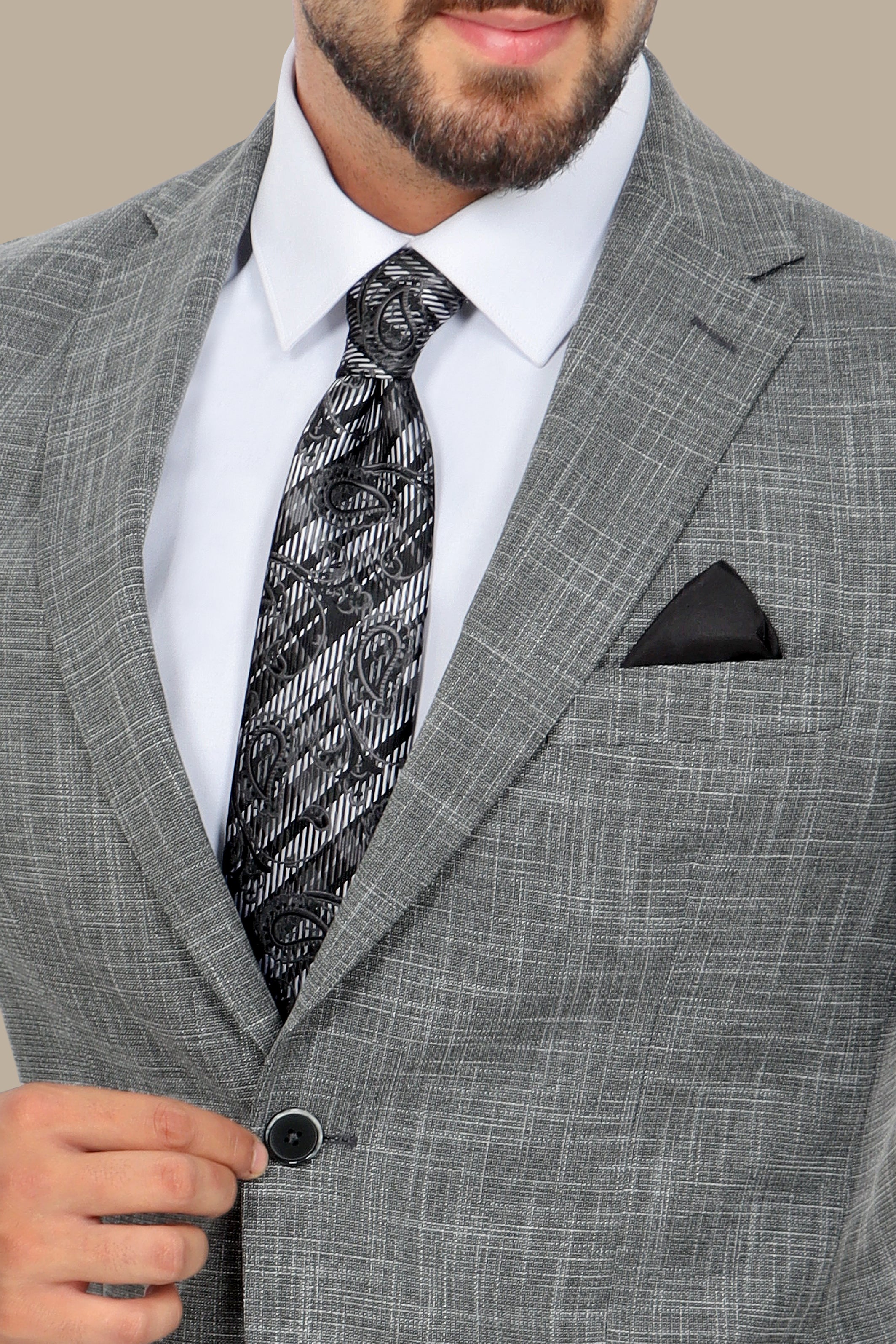 Grey Slim Fit Suit with Down Notch Patch Pockets